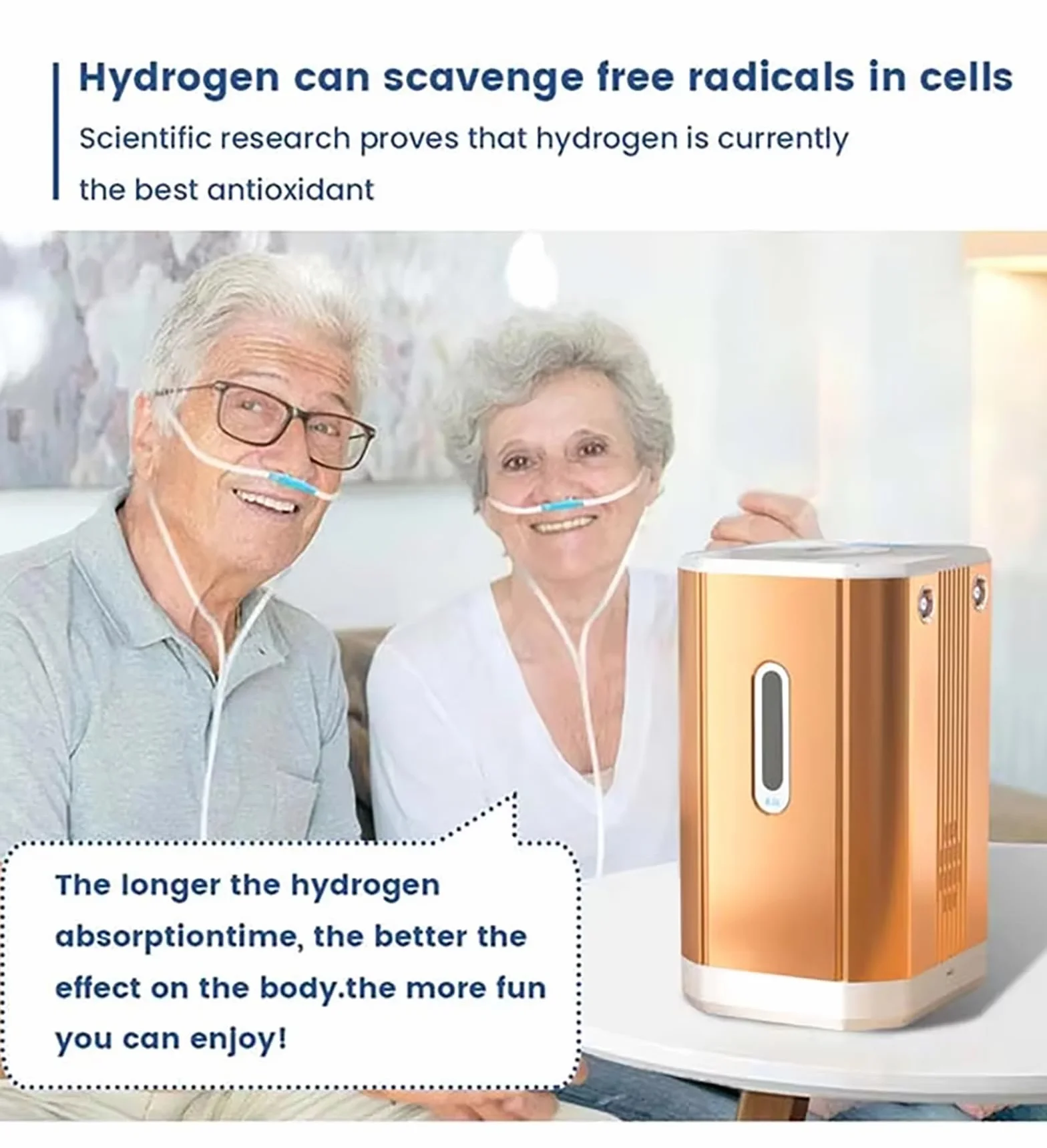 Urządzenie Do Inhalacji Wodorem Generator Wody Wodorowej 450 Ml/Min Inhalator H2 Czystości 99,99% Niebieski