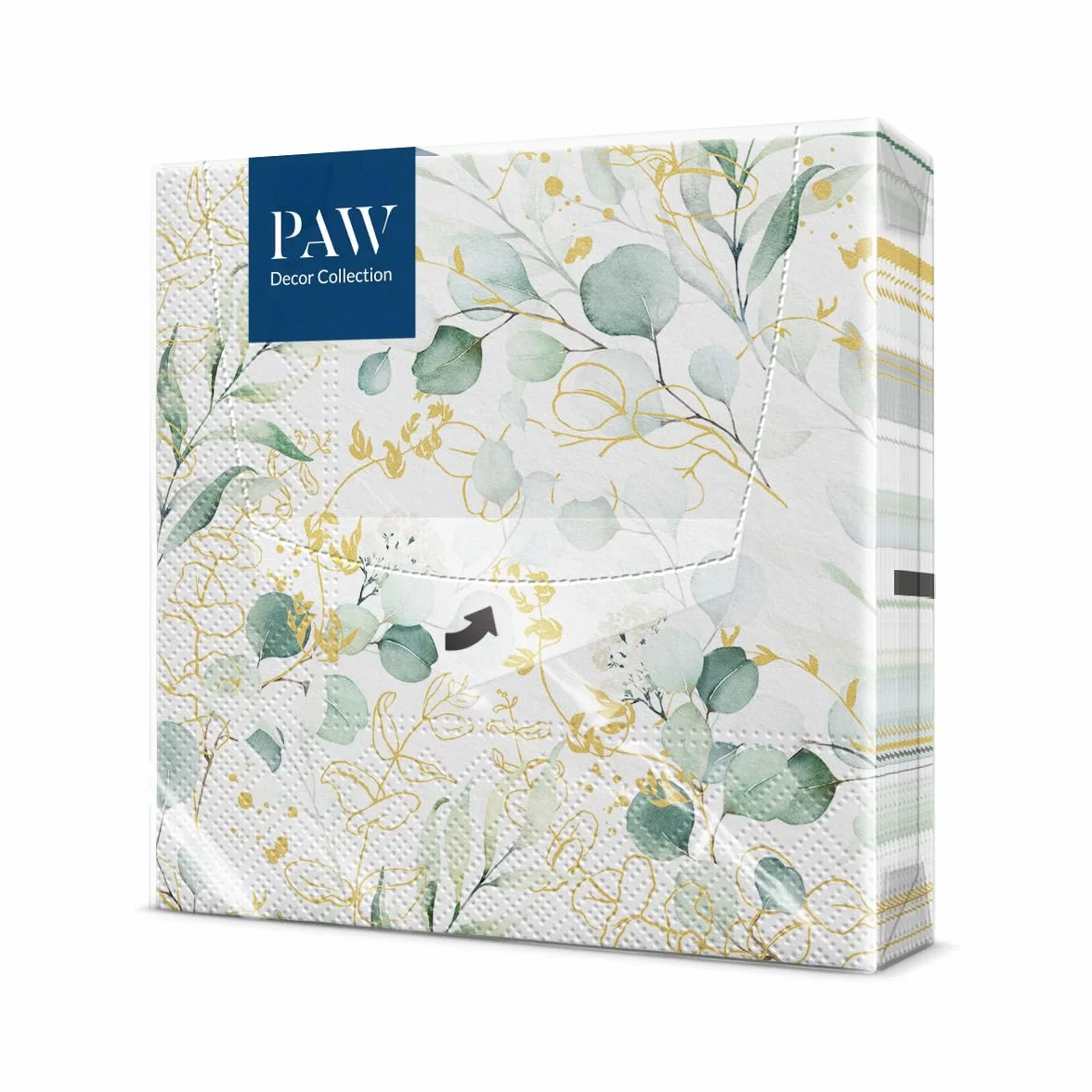 Paw - Serwetki papierowe 3-warstwowe (33 x 33 cm) I 20 szt. Idealne na urodziny, imprezy, wesela, komunię i uroczystości, dekoracja stołu, kolorowe serwetki papierowe I złoty eukaliptus
