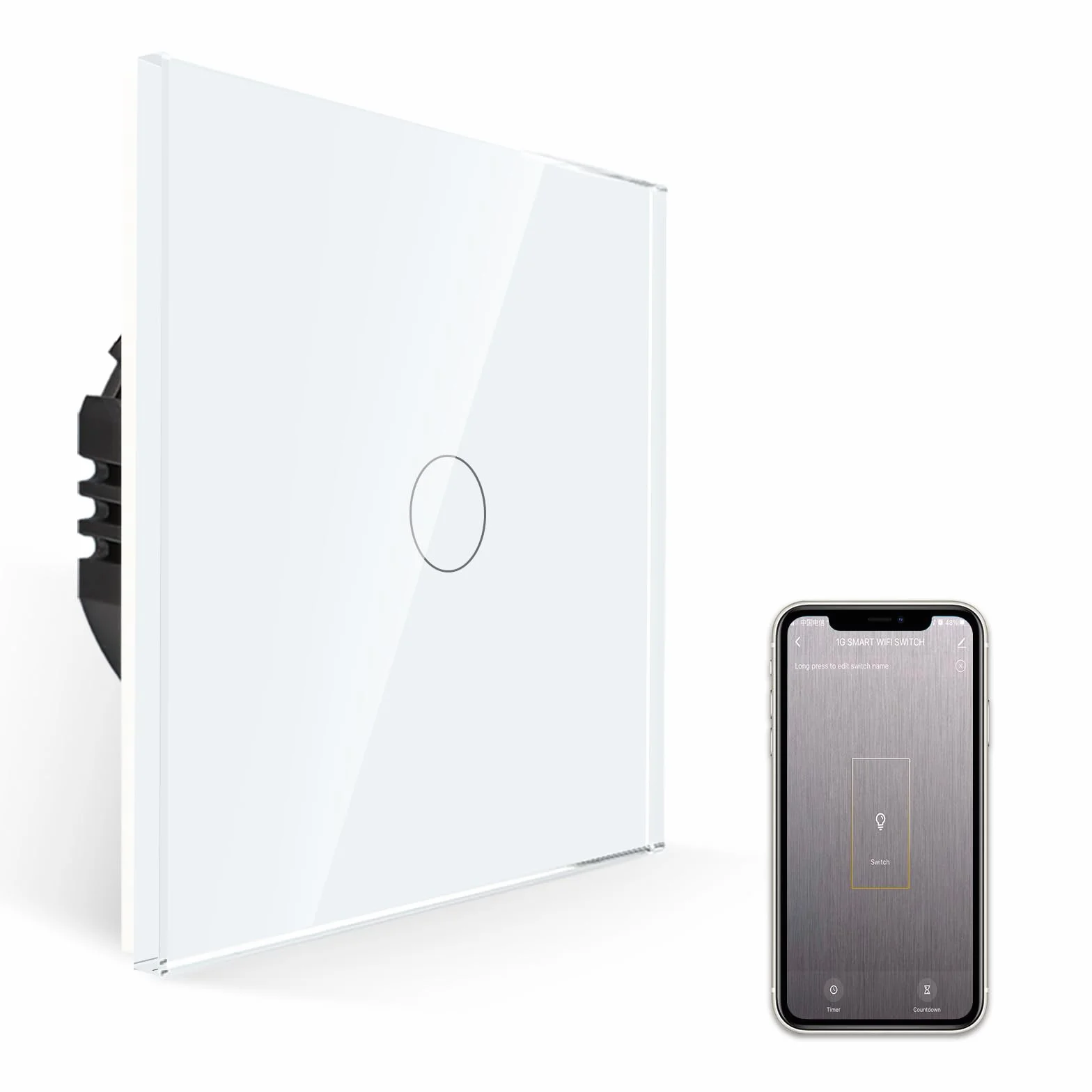 JIMEIDA Smart Touch włącznik światła, biały panel szklany 600 W, inteligentny włącznik światła do Alexa, Google Home, 1 bieg ze statusem LED, wymagany przewód neutralny