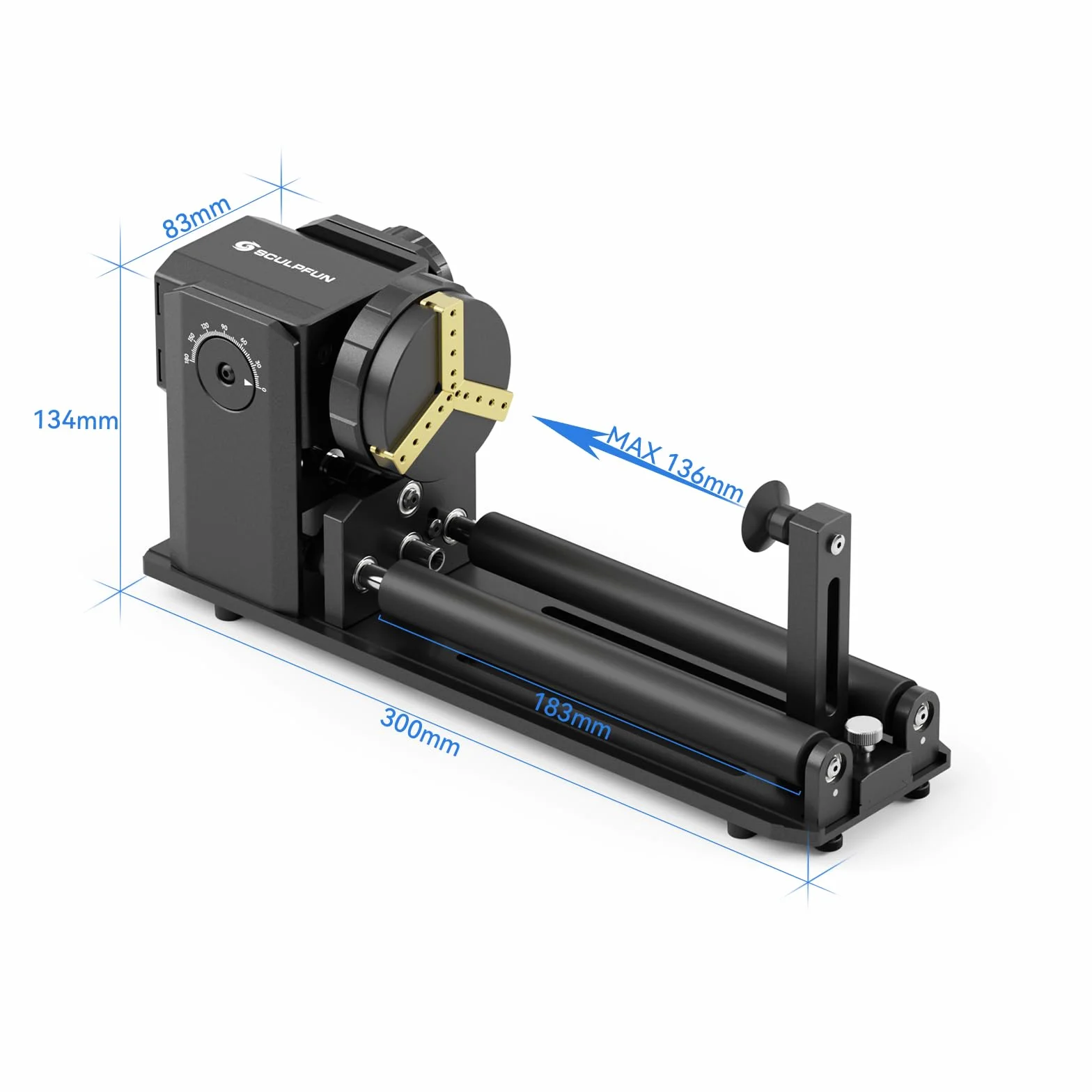 SCULPFUN RA Pro Max Laser Rotary Roller, 4 w 1, obrotowy uchwyt do maszyny do grawerowania laserowego, moduł rotacyjny osi Y, z regulowanym kątem 180°, do grawerowania cylindrycznych, nieregularnych