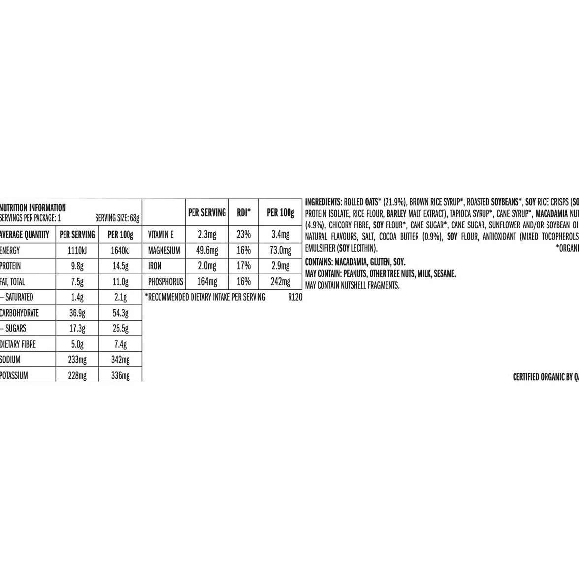 CLIF Bar White Chocolate Macadamia, 12x68g