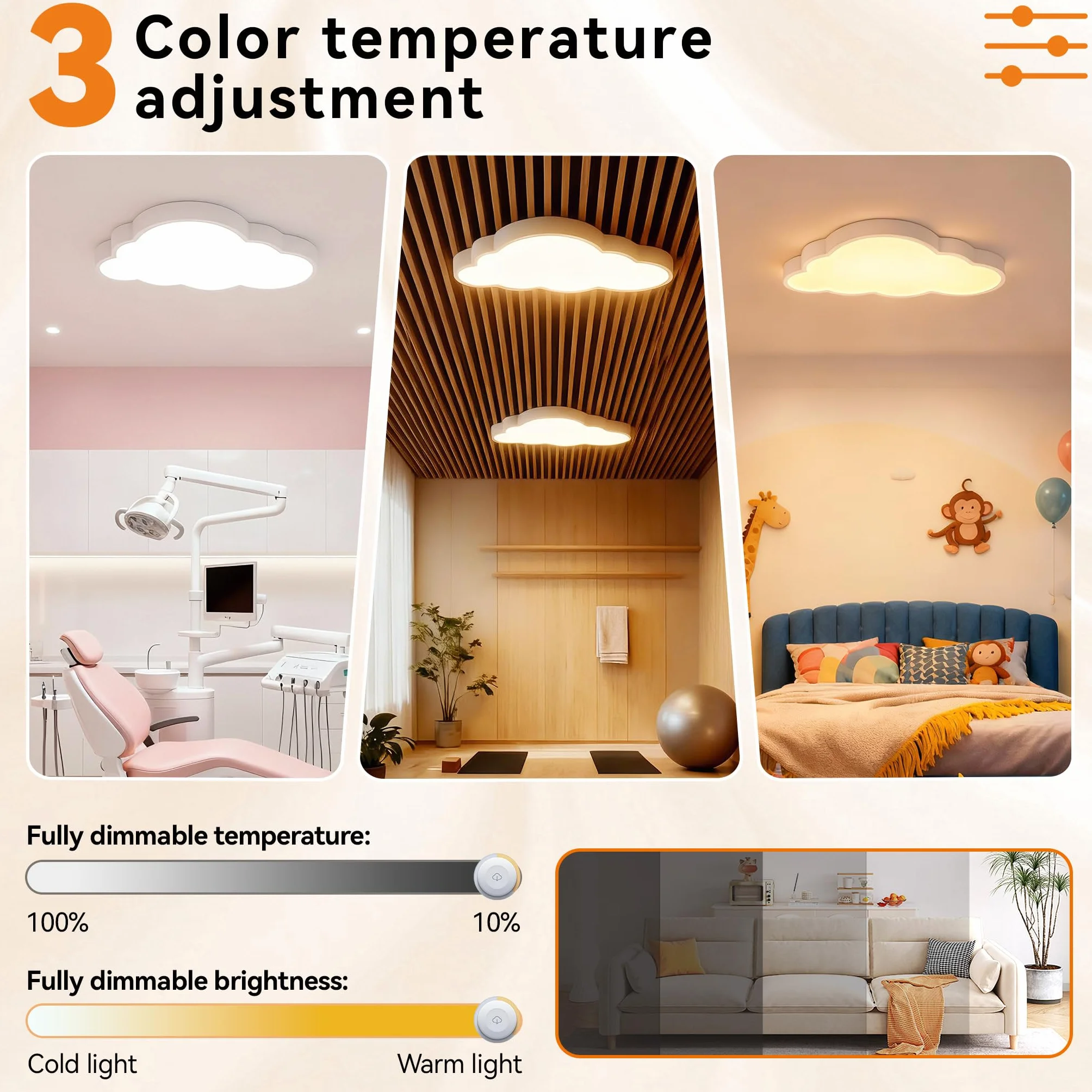 UISEBRT Lampa sufitowa LED, 48 W, chmury, ściemniana, z pilotem zdalnego sterowania, lampa do pokoju dziecięcego, nowoczesna lampa do przedszkola, sypialni