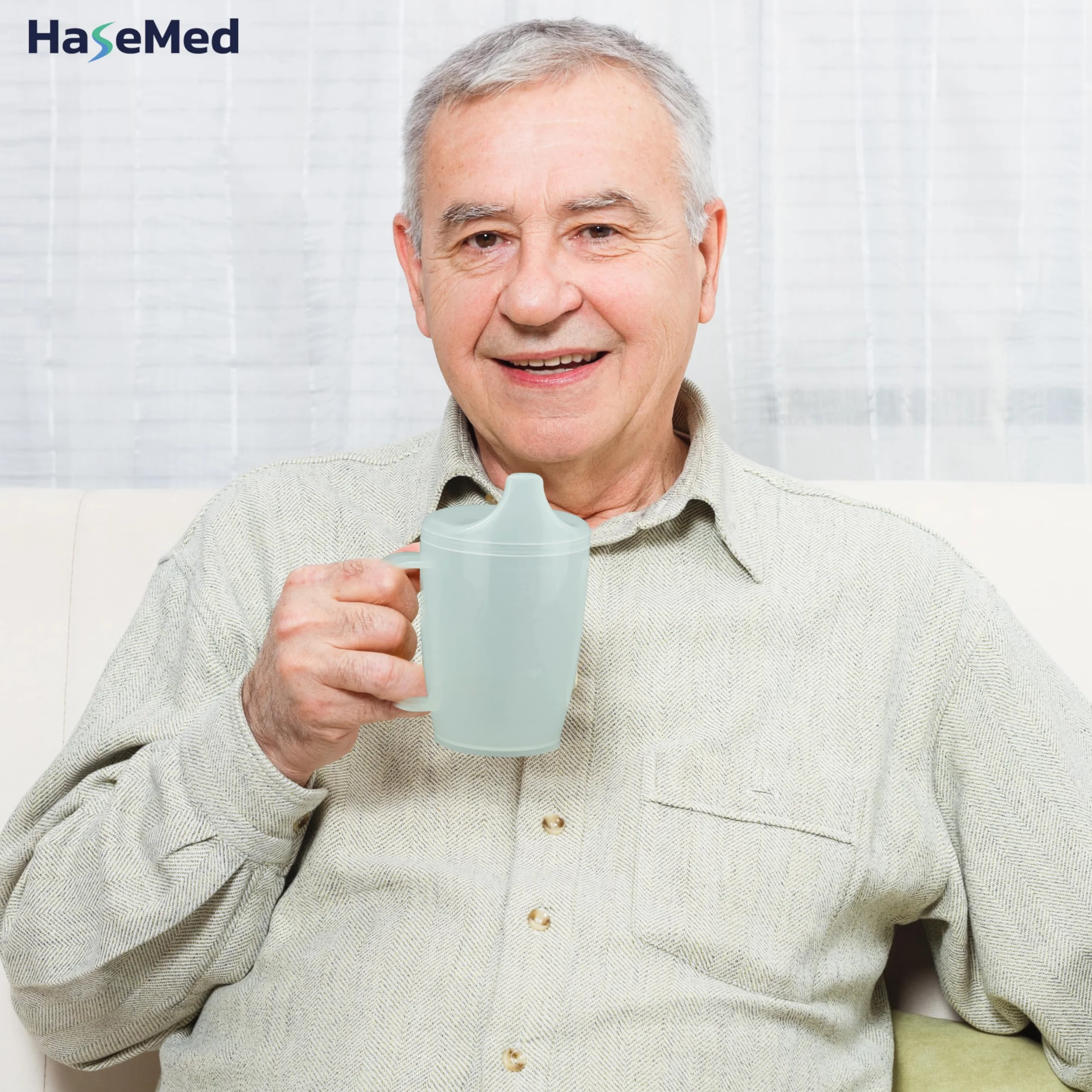 HaseMed kubek do picia z uchwytem i tulejką 12 mm ergonomiczny bezpieczny dla seniorów