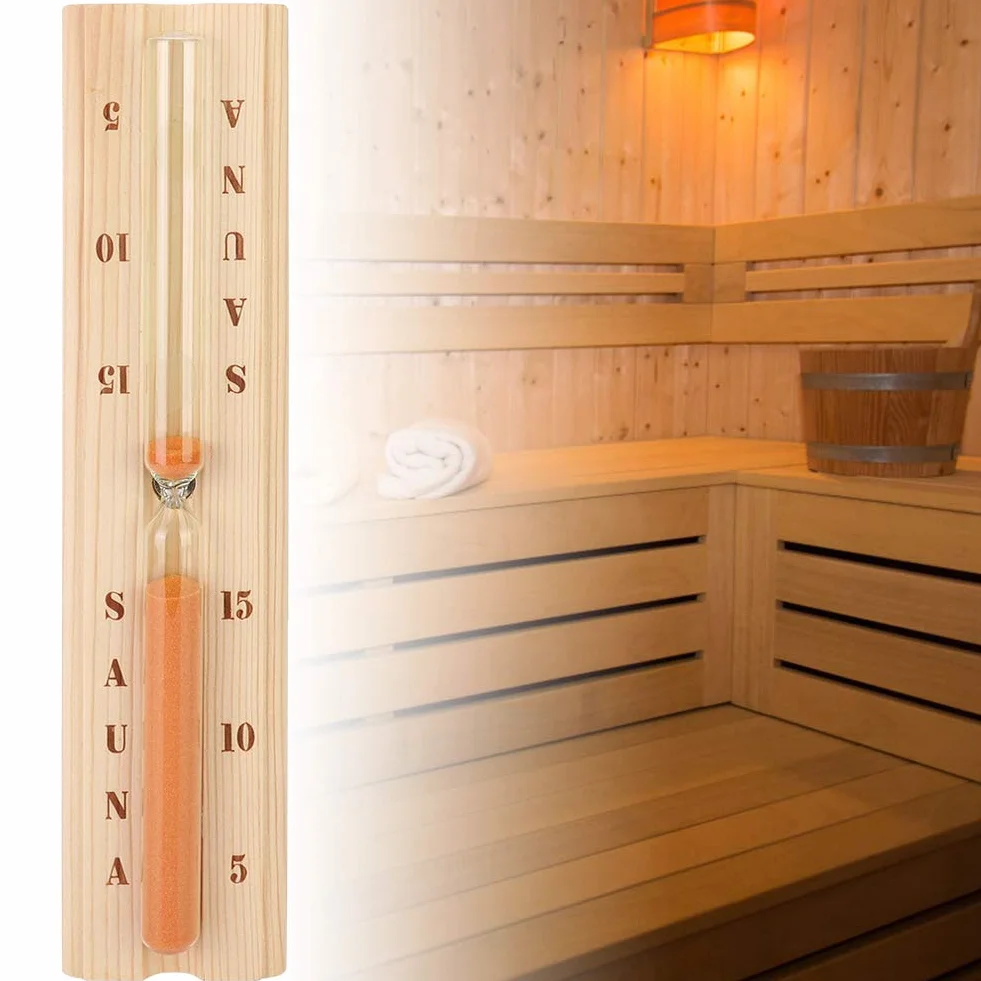 ciciglow Sauna klepsydra, dekoracyjny dokładny drewniany zegar do sauny grzewczej 15 minut uchwyt ścienny z tworzywa sztucznego do sauny do spa