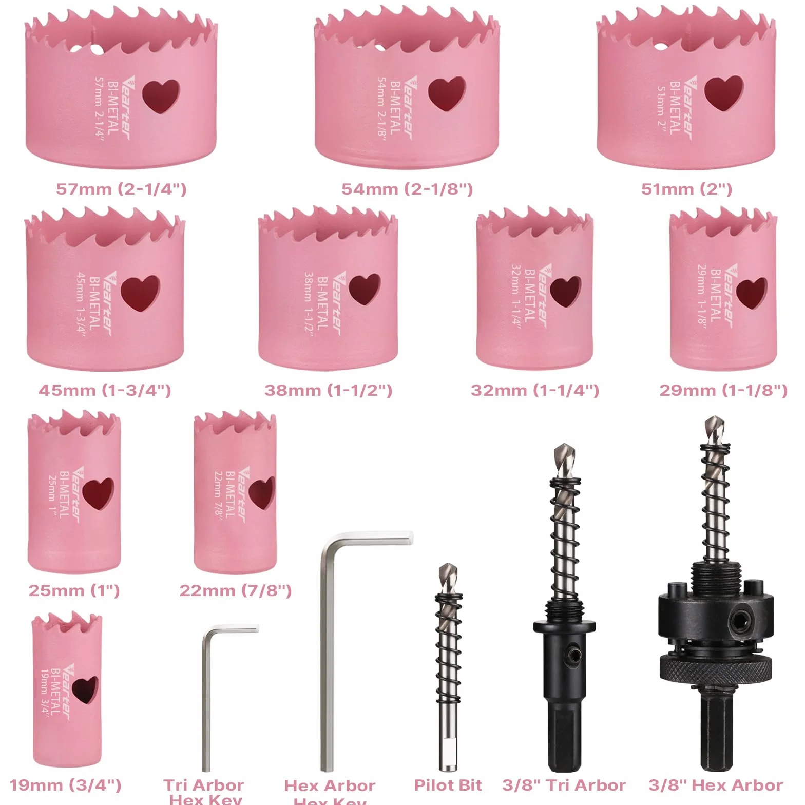 Zestaw otwornic bimetalicznych 19–57 mm, bimetaliczny zestaw otwornic M42 z trzpieniami do drewna, blachy metalowej, miedzi, tynku, PCW, blachy stalowej, płyt kartonowo-gipsowych, prezentów