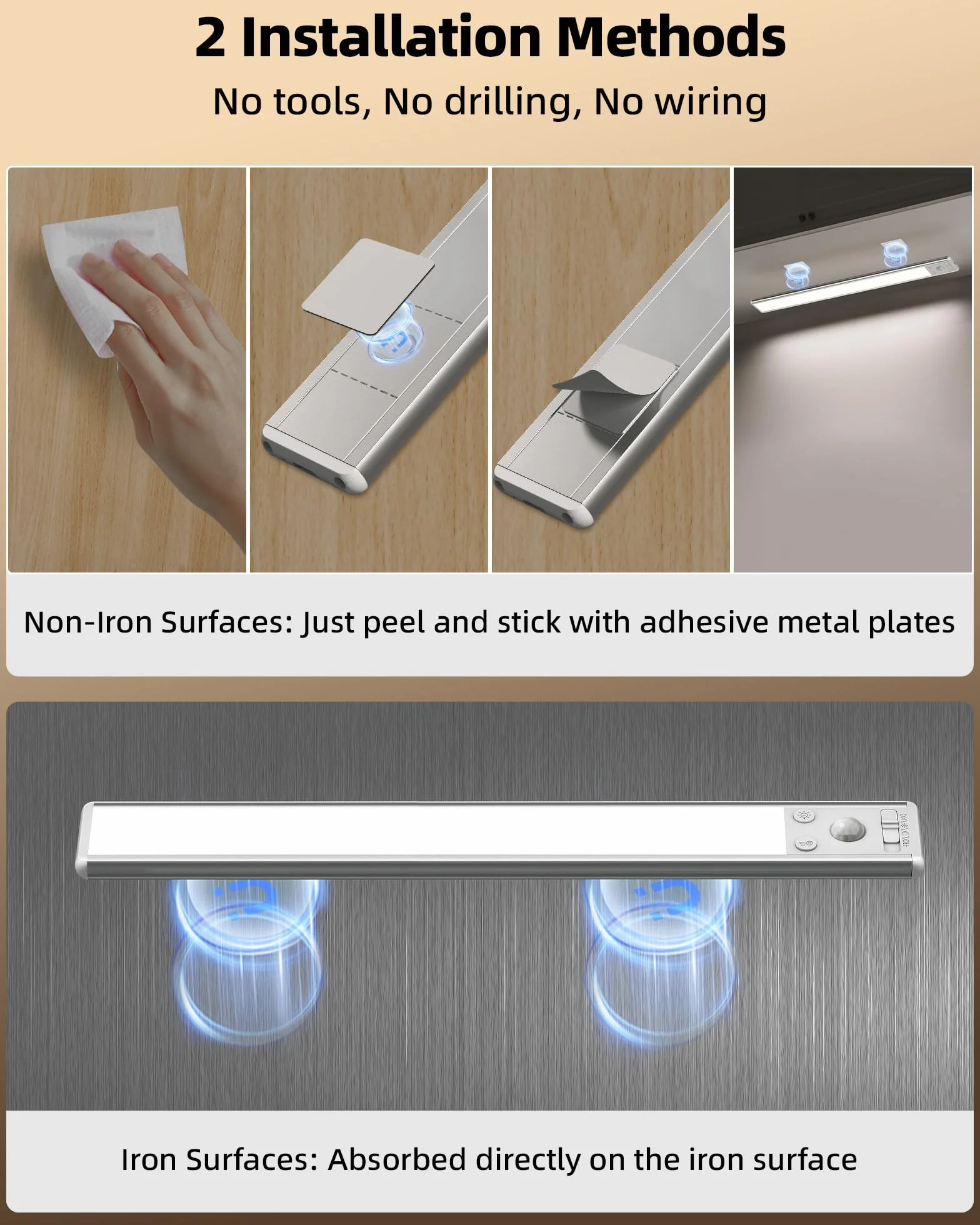 EZVALO Oświetlenie LED szafki 37 cm 134 diody bezprzewodowe czujnik ruchu 3200 mAh ściemnianie 3 tryby kolorów srebrny 2 sztuki