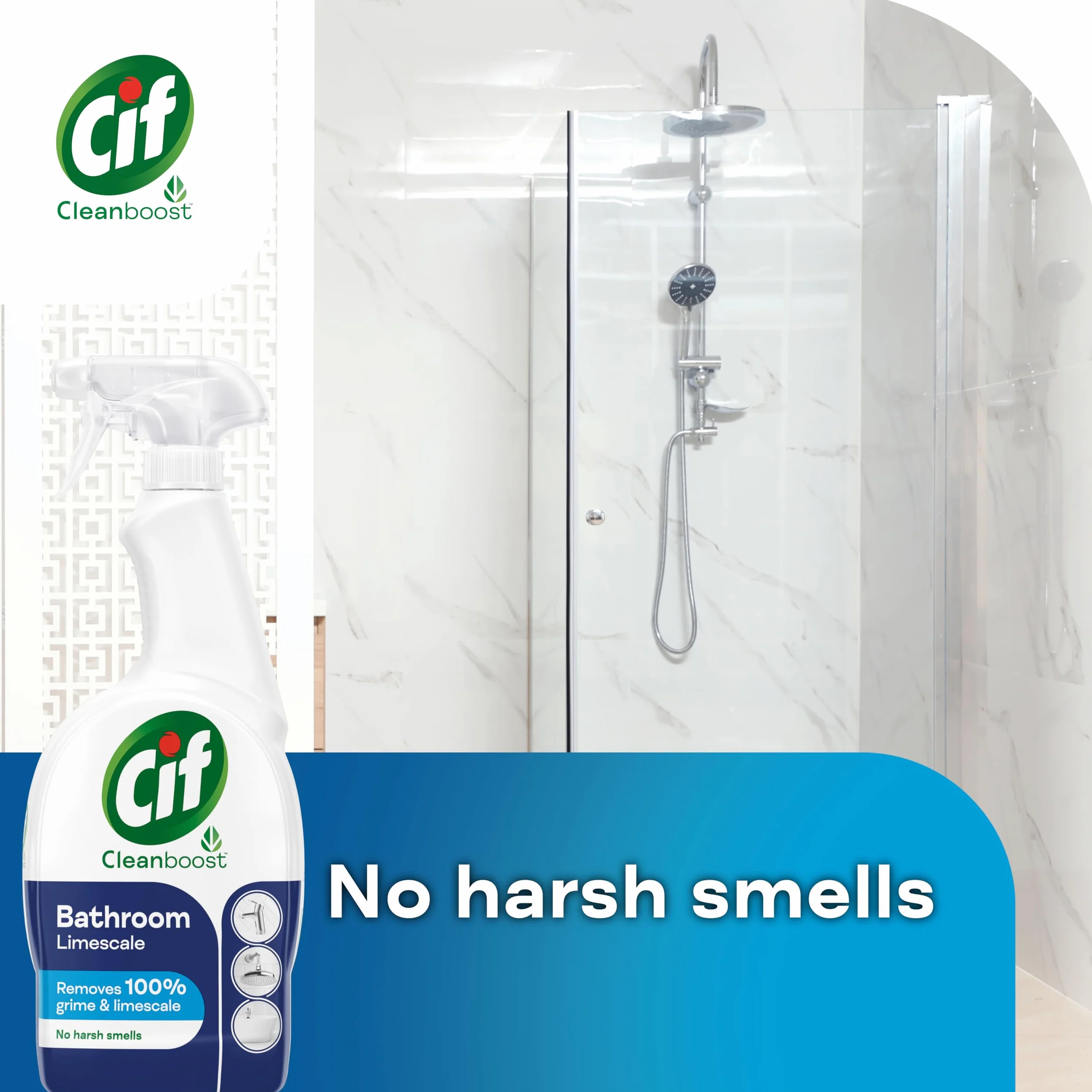 Cif Cleanboost Spray łazienkowy 100% usuwania brudu i kamienia do czyszczenia powierzchni ceramicznych, chromu, emalii, plastiku i stali nierdzewnej, 700 ml