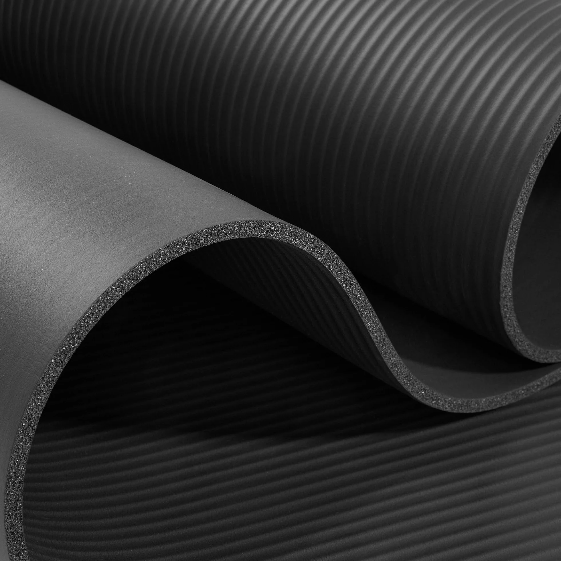 HyperMotion Mata do Ćwiczeń Fitness i Jogi NBR 183x61x0,8 cm Czarna, Antypoślizgowa, 8 mm, z Paskiem do Ćwiczeń i Przenoszenia, do Jogi, Pilatesu i Stretchingu