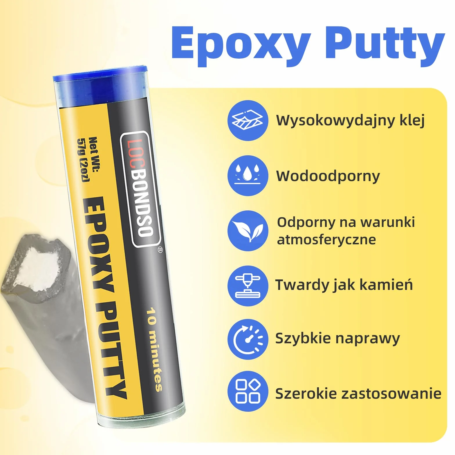 LOCBONDSO plastelina epoksydowa, 2-składnikowa żywica epoksydowa, wielofunkcyjna plastelina do naprawy dla metalu, drewna, ceramiki, 2k klej
