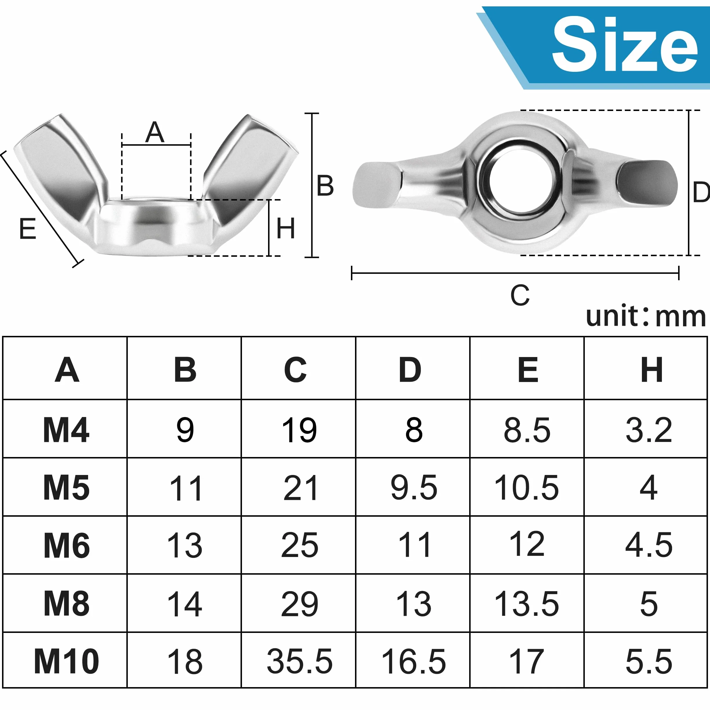 QIMEI-SHOP Nakrętki motylkowe M5 DIN 315 A2 ze stali nierdzewnej, nakrętki motylkowe, nakrętki motylkowe, wkręty ręczne do majsterkowania, mebli ogrodowych, naprawy rowerów, 20 sztuk