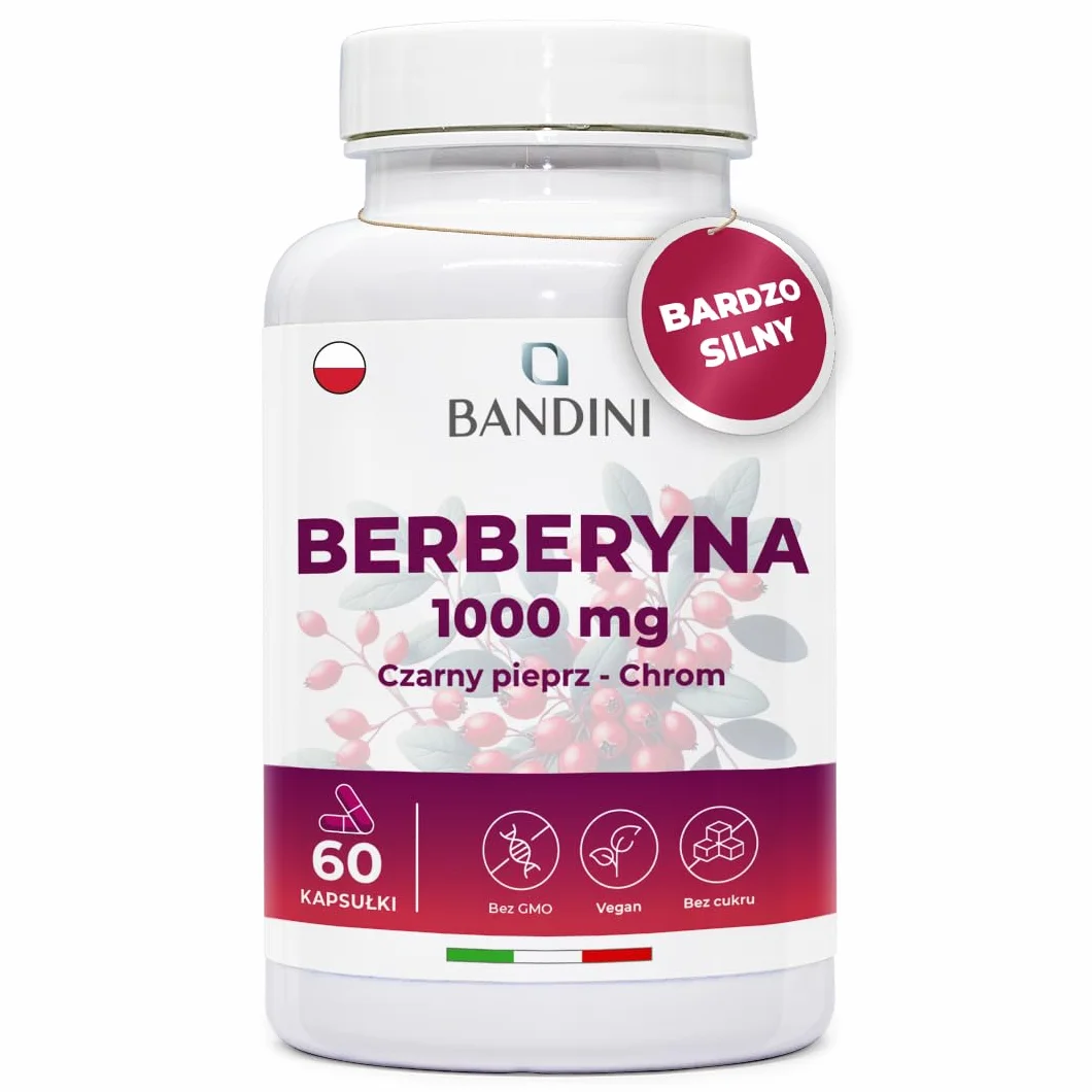 Bandini® Berberine 1000mg czysta wysoka dawka | 60 wegańskich kapsułek - Czysta Berberyna HCl z Berberis Aristata 97% + Chrom i Czarny Pieprz | Maksymalne wchłanianie - Trawienie, funkcja wątroby