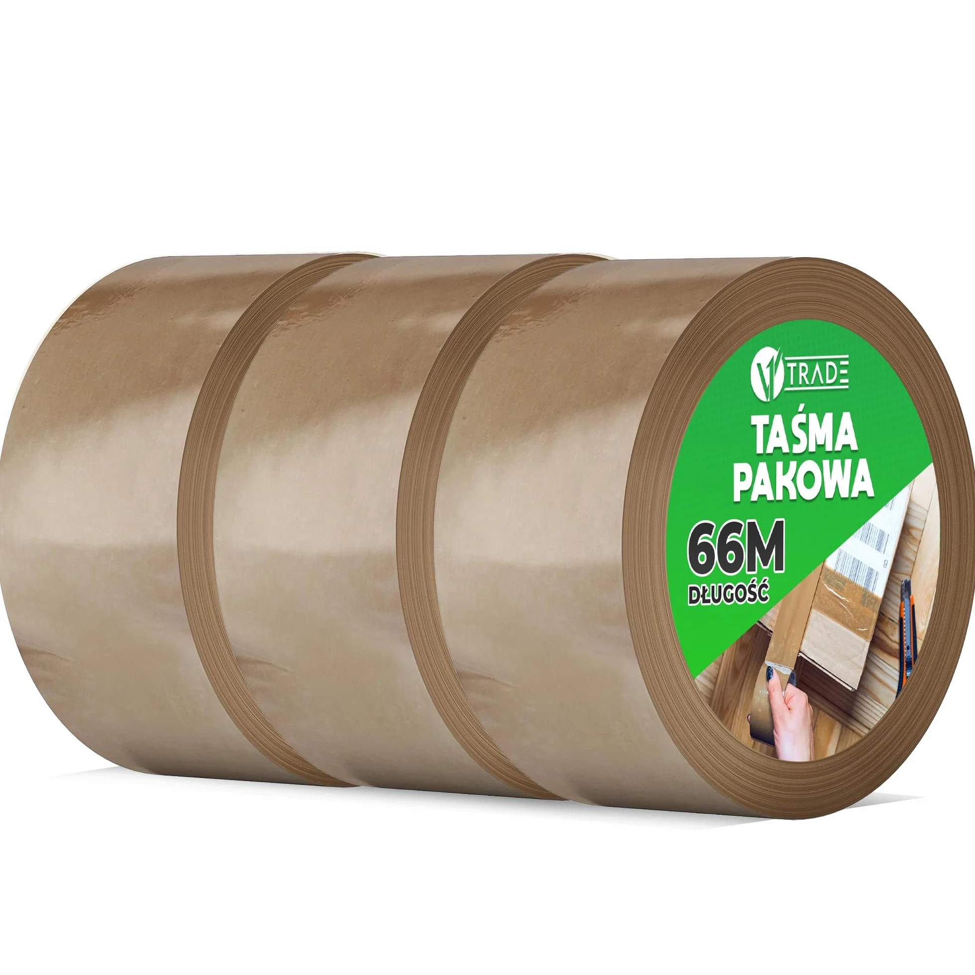 V1 Trade - Taśma do Pakowania, Taśma Klejąca - Brązowa - Taśma pakowa - 48 mm x 66 m (3 sztuki)