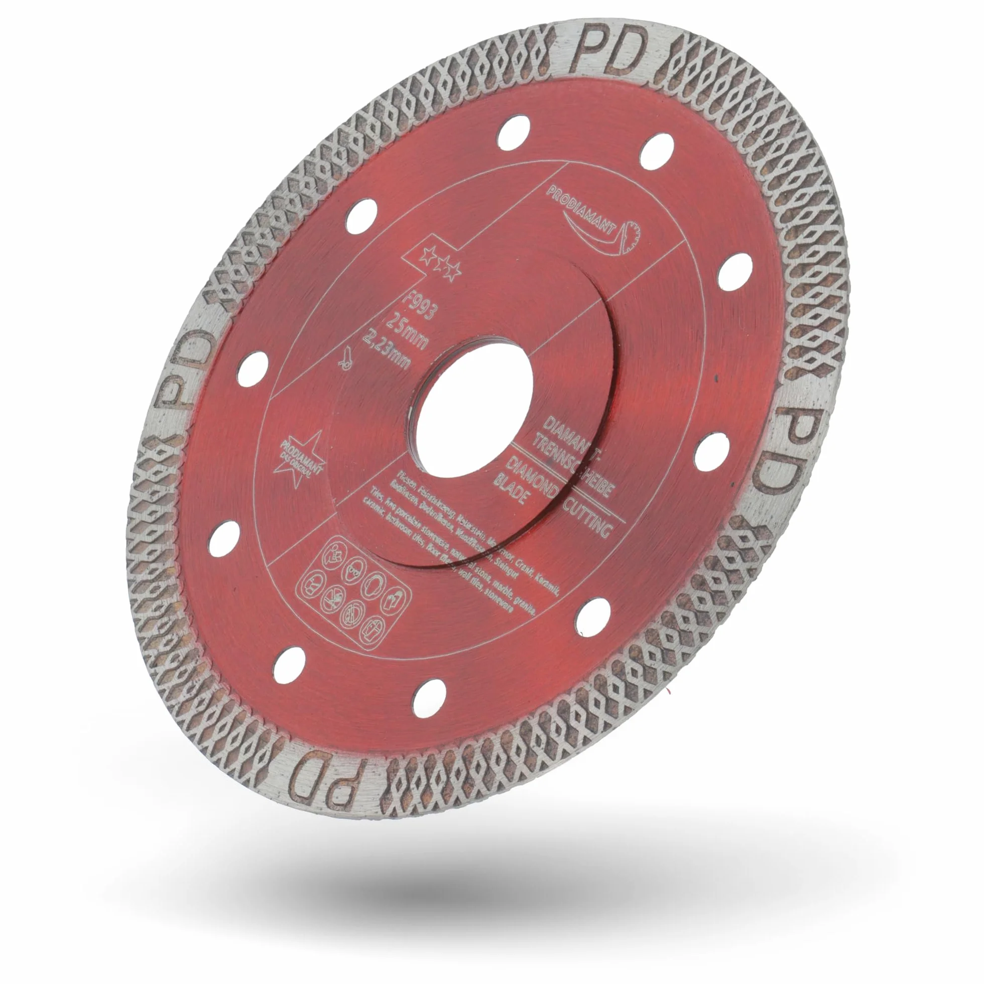 PRODIAMANT® F993 Diamentowa tarcza do płytek [125 mm x 22,23 mm] – Tarcza tnąca do płytek, gresu, marmuru i kamienia naturalnego – Bardzo cienka tarcza diamentowa – Do szlifierek kątowych M14
