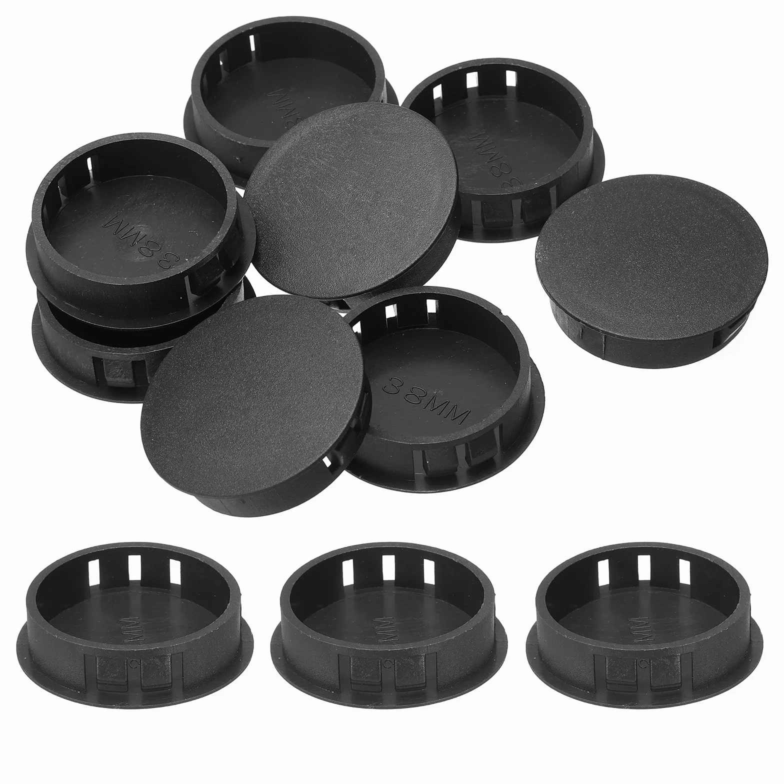 QUARKZMAN 8 sztuk nylonowych zatyczek do otworów, 38 mm, okrągłe zaślepki do otworów wiertniczych, zaślepki do szafek kuchennych, mebli, czarne