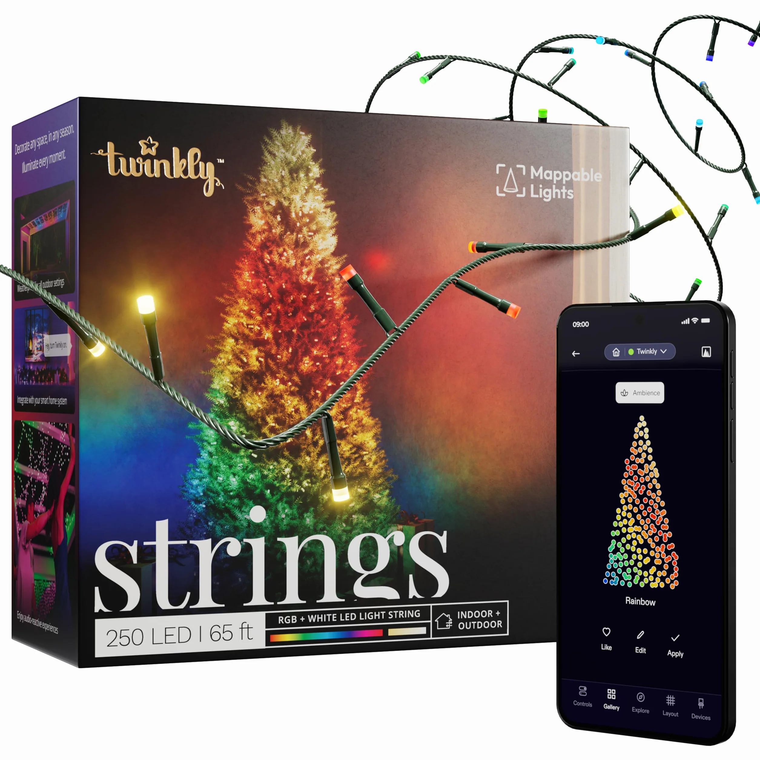 Twinkly Strings Lampki Choinkowe, Wielokolorowy, 250 Diod