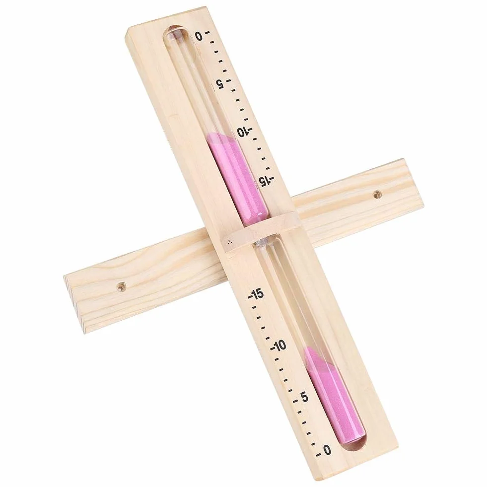 Drewniana klepsydra sauna, szklany zegar piaskowy z różowym piaskiem