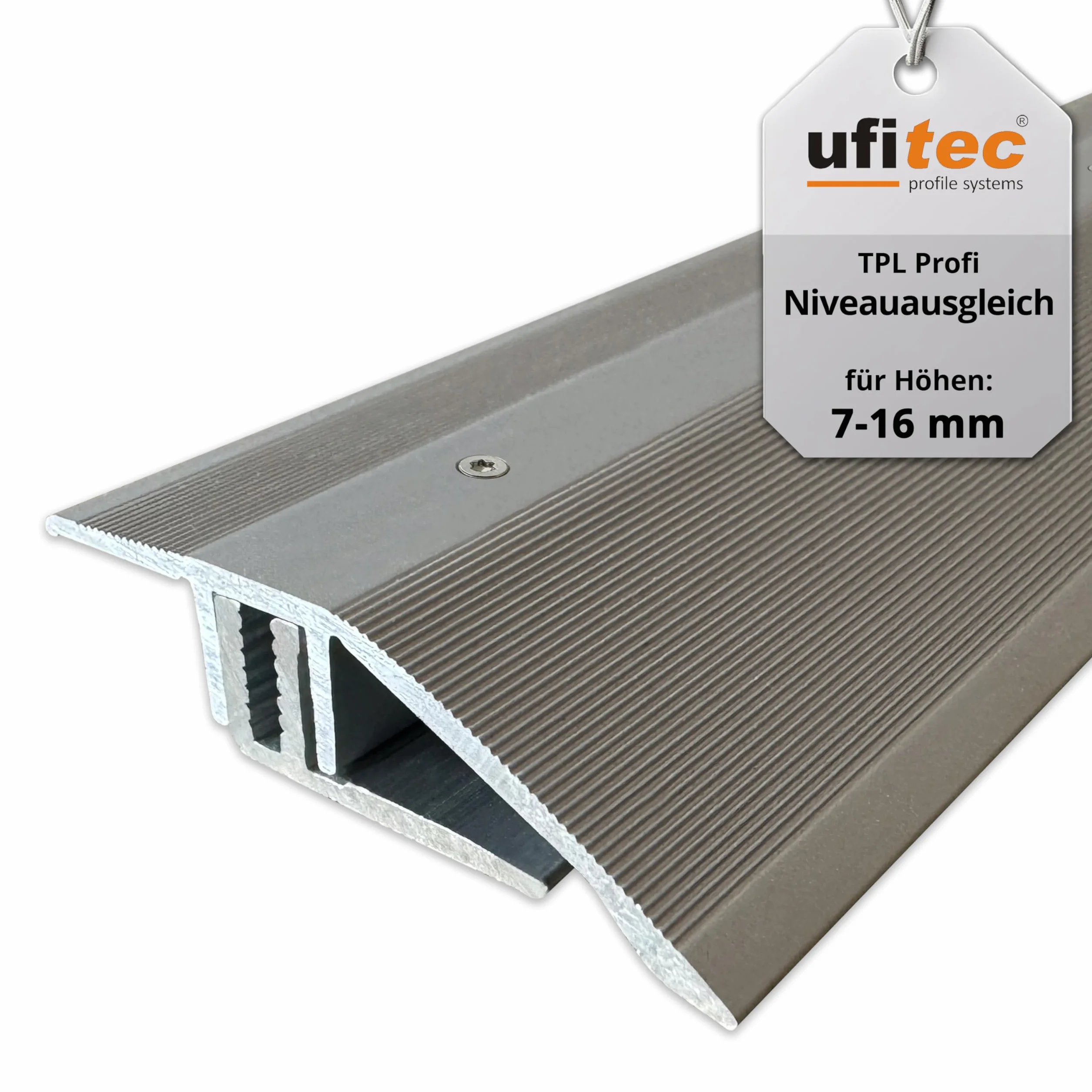 ufitec system profili do podłóg parkietowych i laminowanych – do wykładzin o wysokości 7-16 mm – dostępny w wielu kolorach (profil wyrównujący poziom, jasny brąz, długość 270 cm)