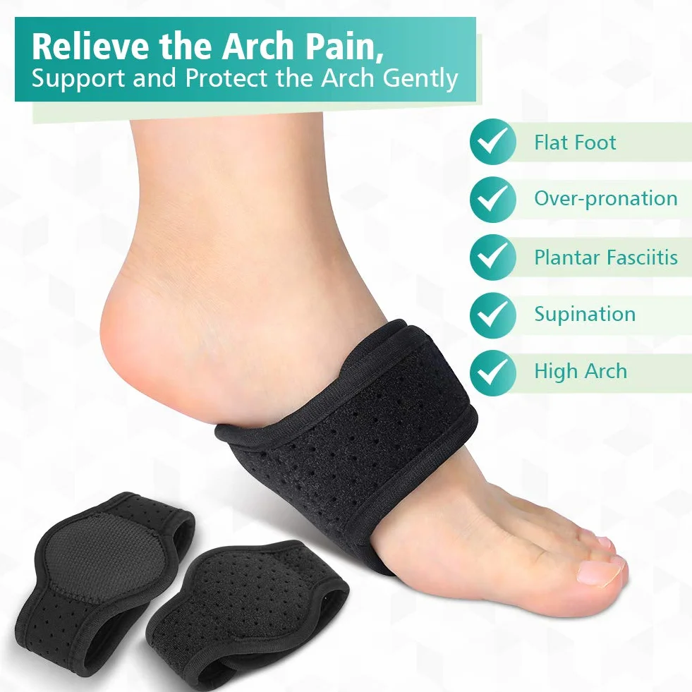 Foot Arch Pomoc rękawem, antypoślizgowa Arch utrzymania opatrunku Brace z regulowany, wyścielany Arch Wsparcie dla płaskostopia, High Arch, Heel Spurs i Foot Pain Relief, jeden rozmiar pasuje do większości, 1pair