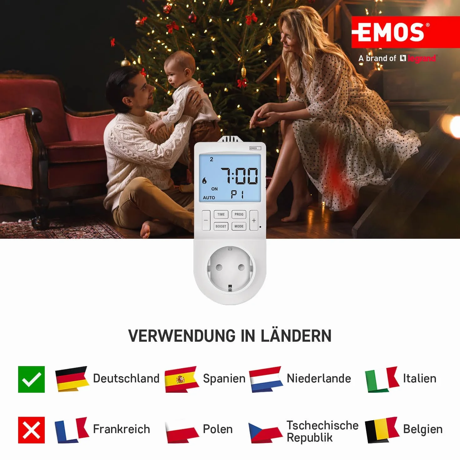 EMOS Termostat gniazdkowy 2 w 1 i timer, cyfrowy regulator temperatury pomieszczenia i timer gniazdko do ogrzewania i chłodzenia, grzejnika, ogrzewania na podczerwień, akwarium, terrarium, szklarni