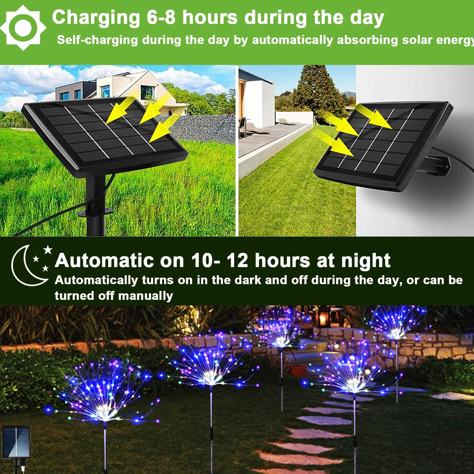 yowin Zestaw 4 lamp solarnych LED 120 diod, mniszek lekarski, 8 trybów, odporna na warunki atmosferyczne