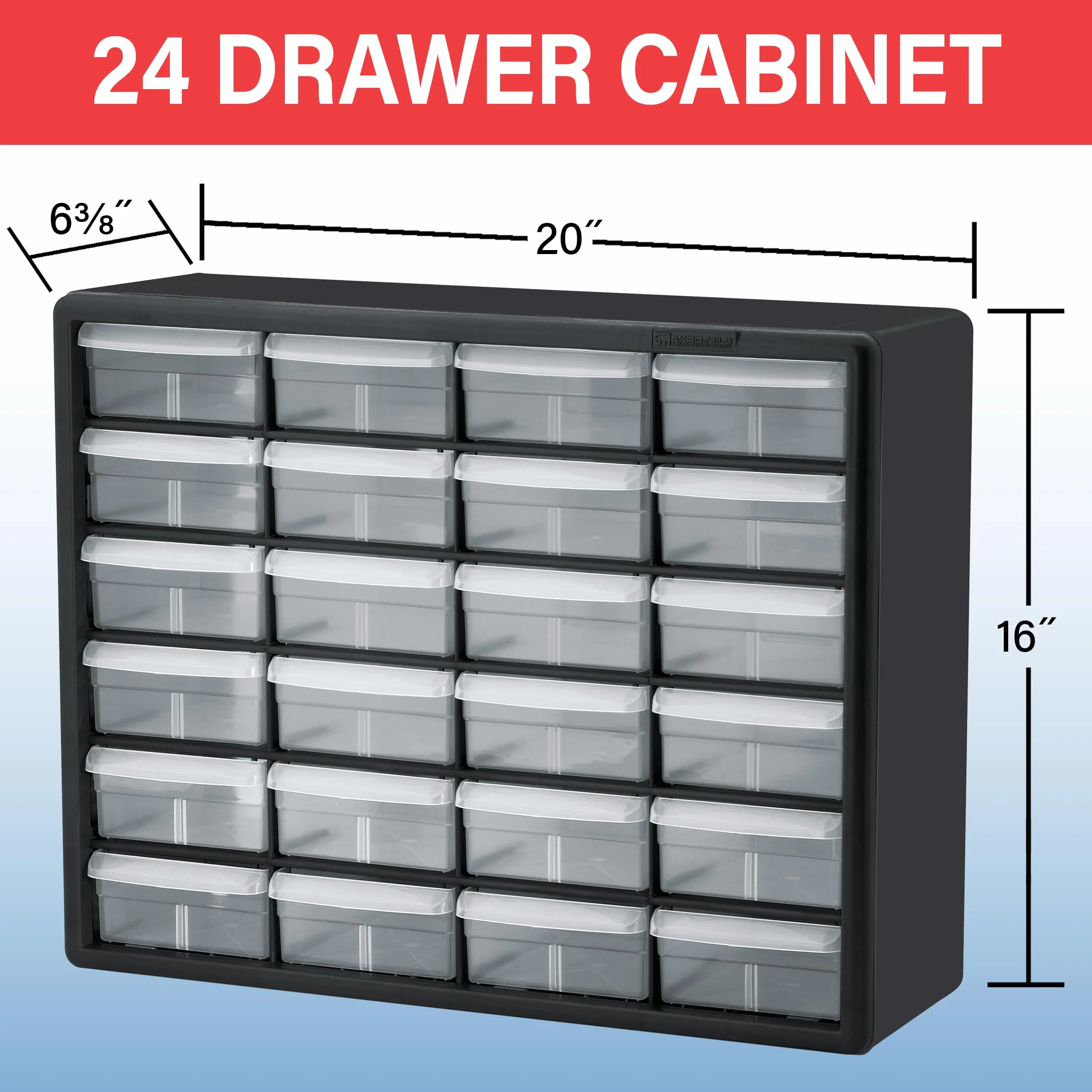 Akro-Mils 10124 Plastikowa Szafka z 24 Szufladami - Organizator Do Przechowywania, Lego, Narzędzia, Makijaż i Inne, 50 cm Szer. x 15 cm Gł. x 40 cm Wys., Czerwona