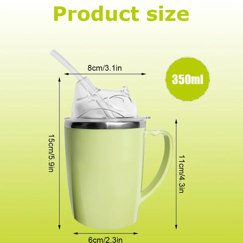3-w-1 łyżeczka do picia dla seniorów, 350ml bezwypływkowy kubek do picia z uchwytami i 30cm słomką, stalowe kubki do dysfagii dla dorosłych z niepełnosprawnościami i starszych osób