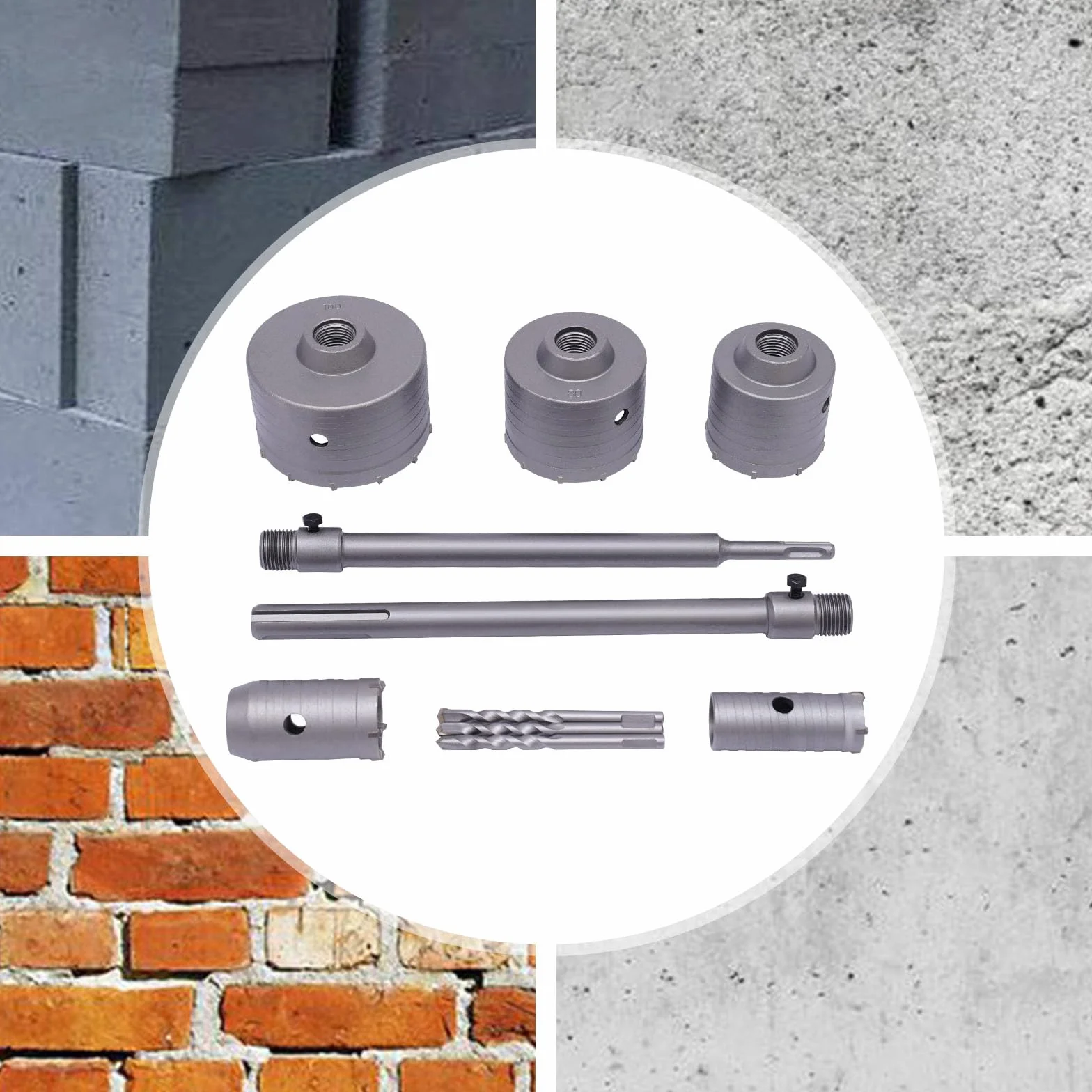 Otwornica | zestaw otwornic | koronka wiertnicza 68 mm | 5 rozmiarów (30-100 mm) | trzpień SDS Plus/Max | do betonu i cegły | w zestawie walizka na narzędzia