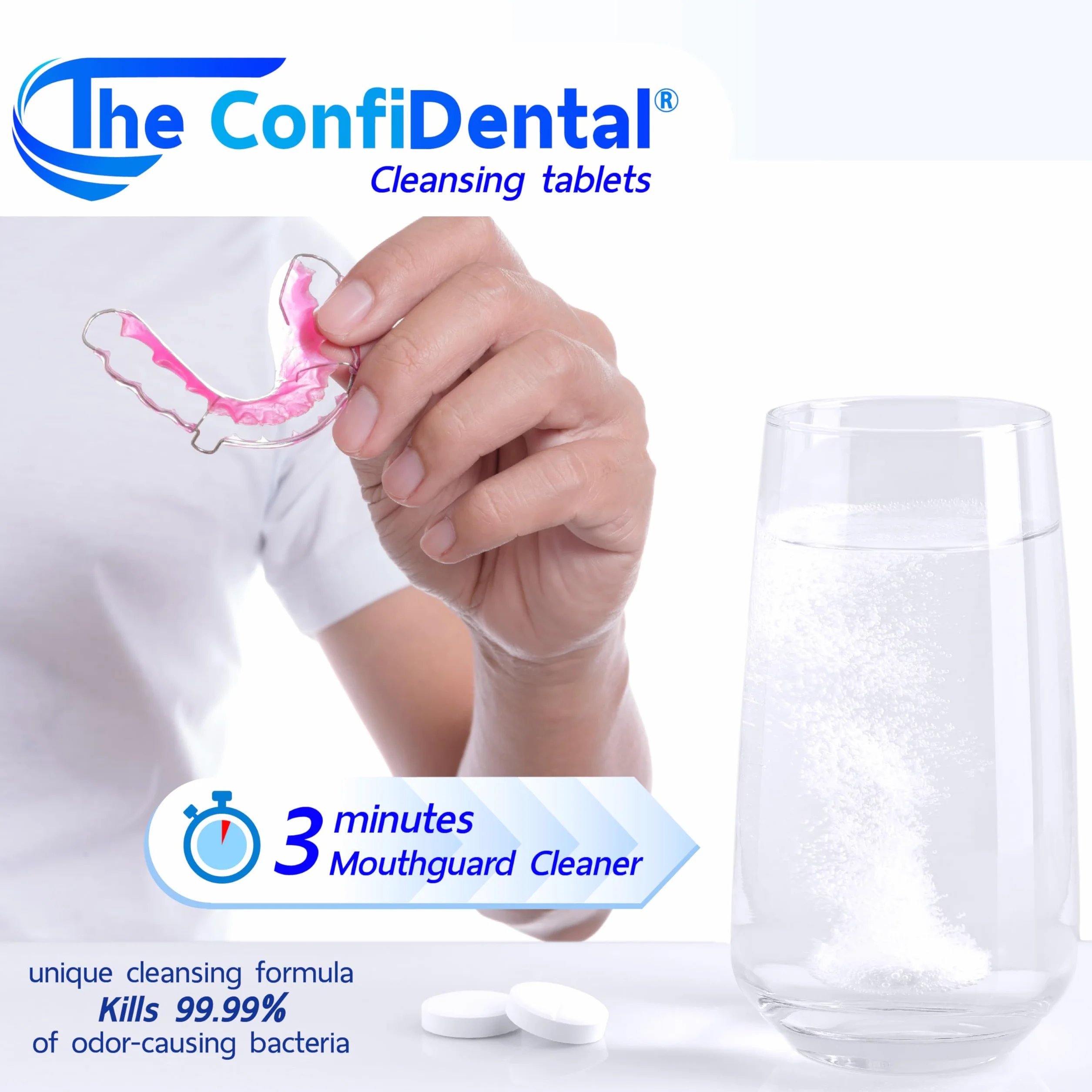 The ConfiDental Tabletki oczyszczające (120 tabletek) – dostawa na 4 miesiące. Ustalacz, ochraniacz ust i sprzęt dentystyczny do czyszczenia. Utrzymuj świeżość i czystość swoich sojuszy dentystycznych