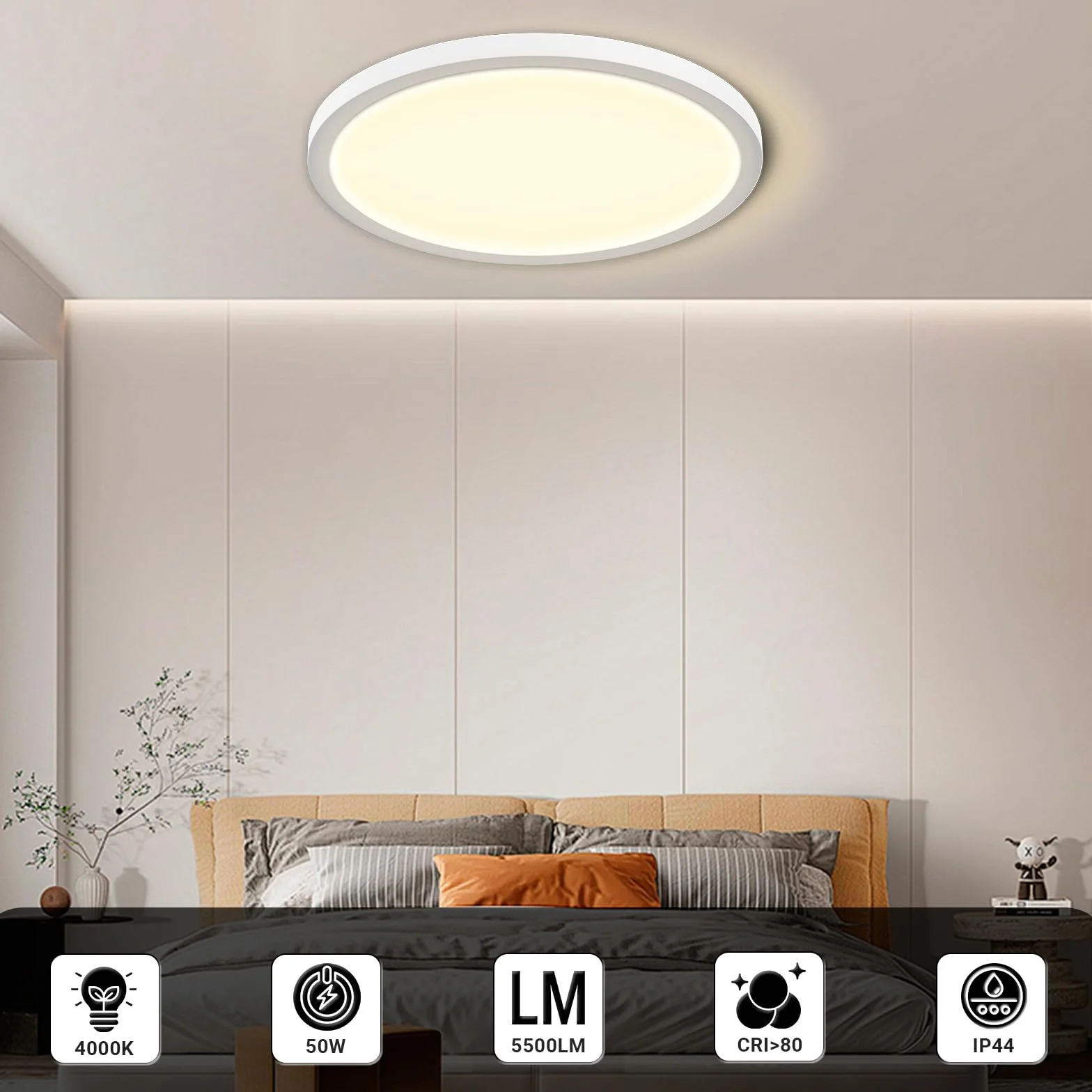 LQWELL Lampa sufitowa LED wodoodporna IP44 50W 4000K 5500LM 600x25mm