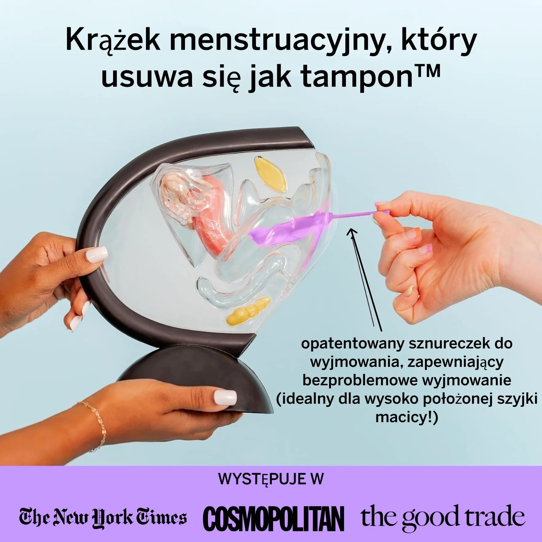 Pixie krążek menstruacyjny – miękki i wielokrotnego użytku – wykonany w 100% z silikonu medycznego – bez metali i substancji szkodliwych – czas noszenia 12 godzin – usuwa jak tampon – rozmiar mały