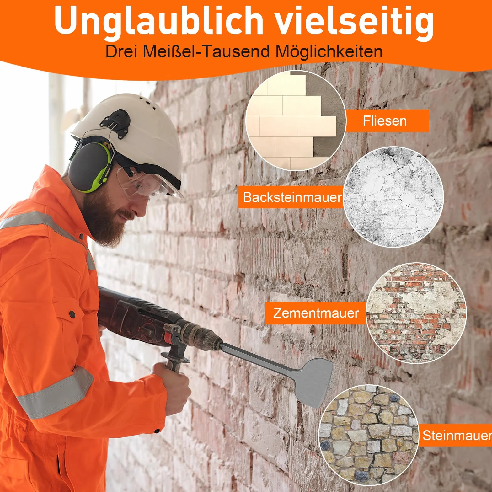 Zestaw dłut SDS PLUS - 3-częściowy 100 mm + 75 mm + 40 mm, dłuto SDS Plus do usuwania płytek, kleju do płytek, betonu, kamienia naturalnego, muru itp. - Dłuto do płytek klasy premium