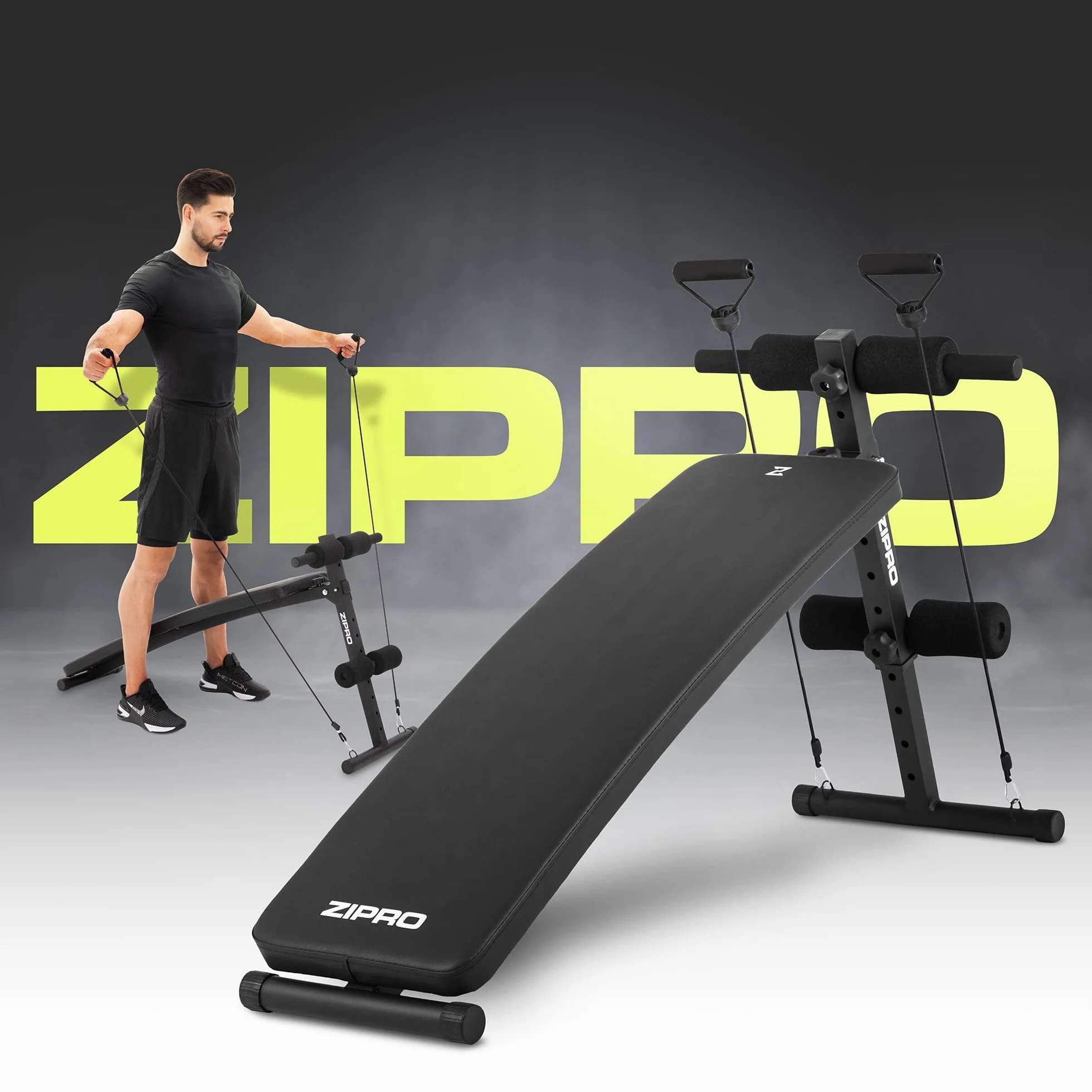 Zipro Sit Up Slant, ławka do fitnessu z 5-stopniową regulacją oparcia, ławka treningowa z 2 linami, obciążenie 200 kg, regulacja kąta 20-30 stopni