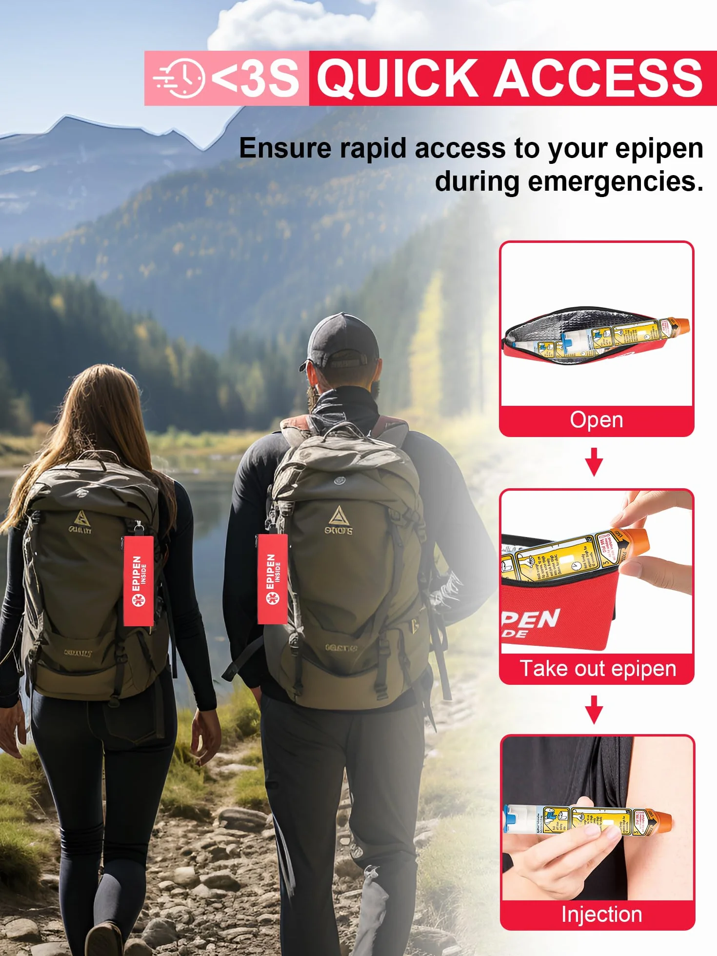 SUNMON Medical torba do przenoszenia 2 EpiPen czerwona