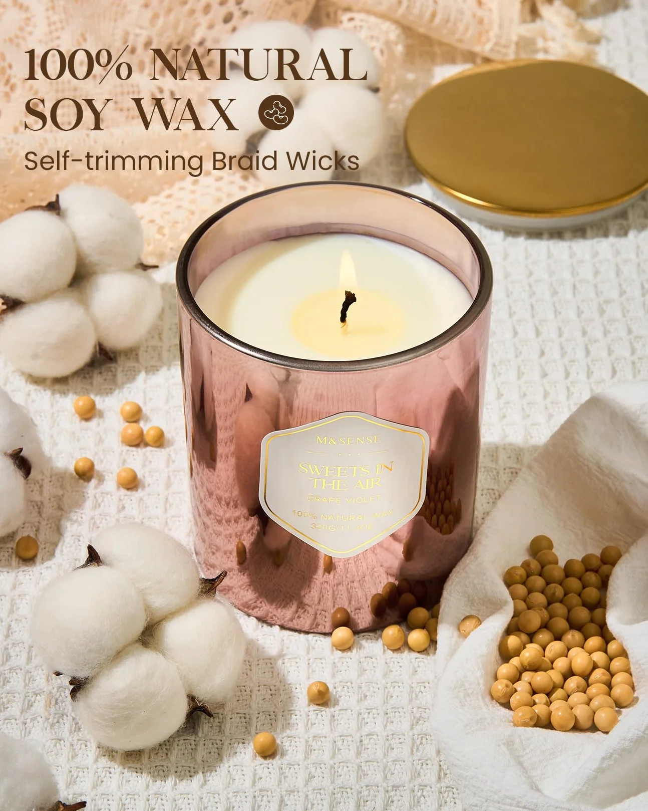 M&SENSE Sweets Air Grape fioletowe świece zapachowe prezenty dla kobiet 320 g 70 godzin organiczne świece sojowe prezenty dla mężczyzn czysty płonący bawełniany knot zimowa świeca nietoksyczna