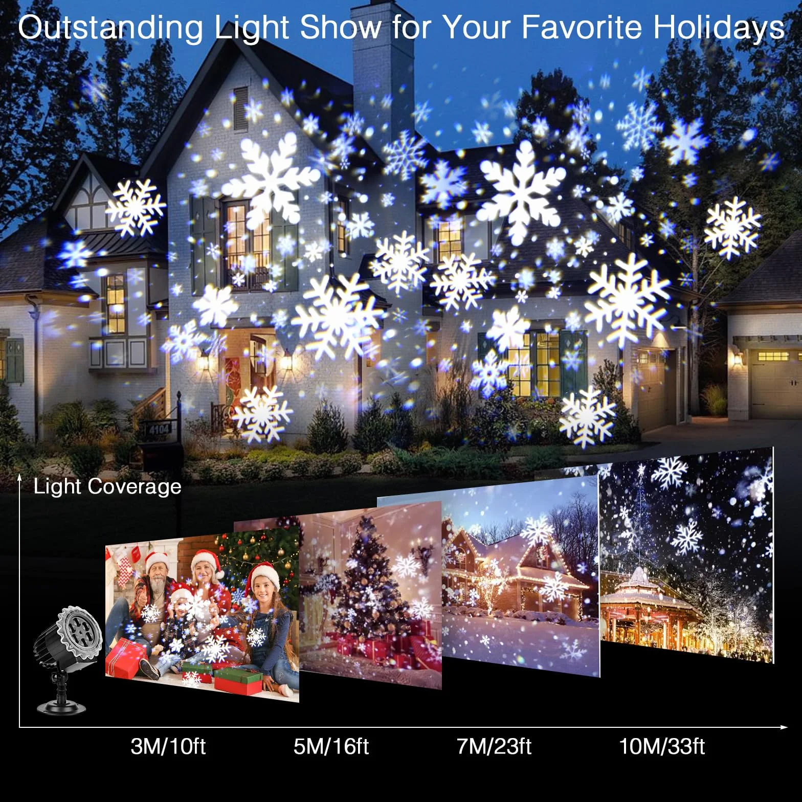 ZWOOS Snowflake Lampy projektorowe na zewnątrz, 9W Super Bright, Lampa z opadami śniegu Projekcja światła nocnego, Świąteczne światła projektora LED Wodoodporne na Boże Narodzenie, Halloween, wesele