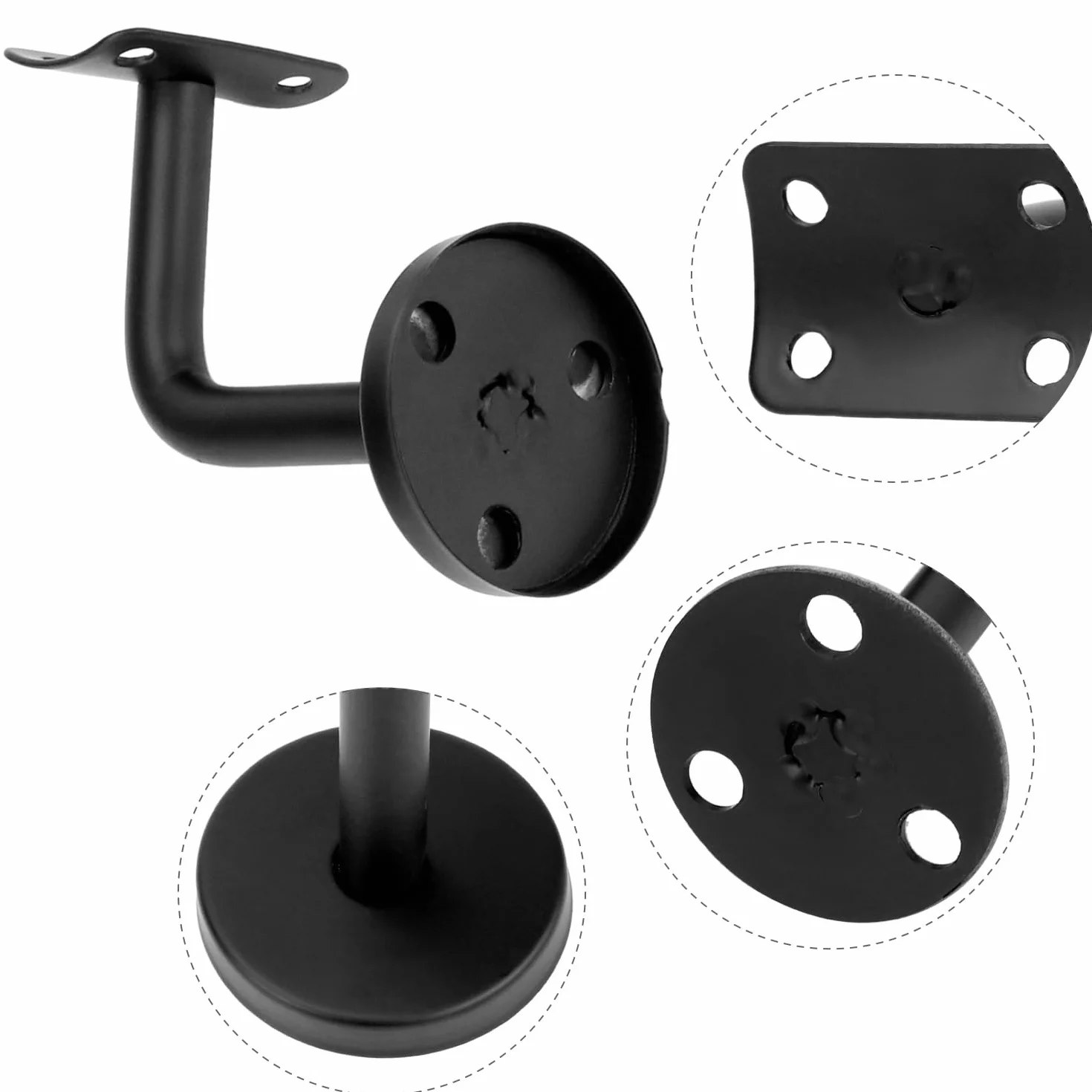 QWORK® Zestaw 5 uchwytów schodowych ze stali nierdzewnej - czarny - 60x80 mm zakrzywiony