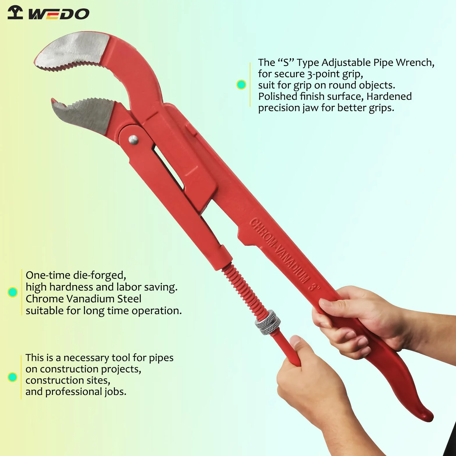 WEDO Szwedzki klucz do rur typu S 652 mm, maksymalne otwarcie szczęki 128 mm, stal CR-V | Klucz do pompy wodnej, antypoślizgowy uchwyt, kuty matrycowo, do nakrętek, montażu rur i naprawy pionu