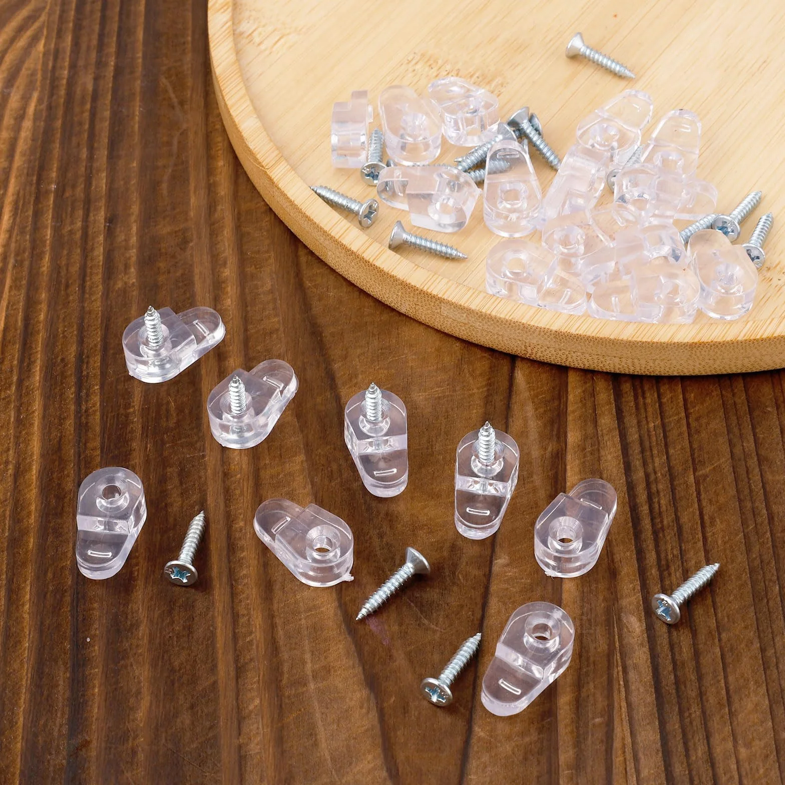 20 Szt. Klipsy Mocujące do Szkła, 2x1,1cm Plastikowe Klipsy do Paneli Szklanych Klipsy do Uchwytów Luster ze Śrubami do Mocowania Okna Szkło Drzwi Szafek (Przezroczyste)