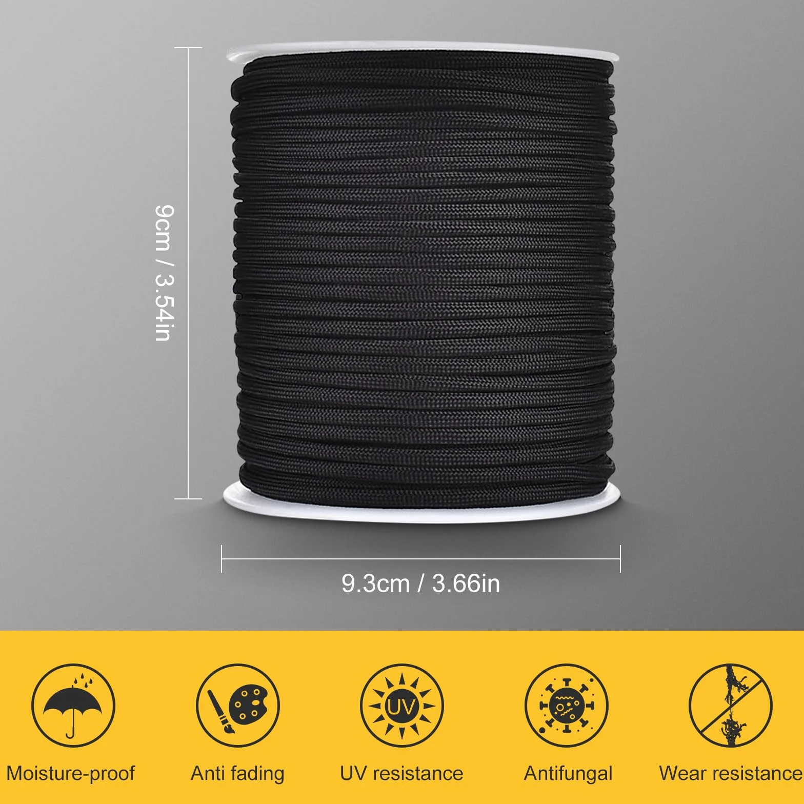 Paracord 550 nylonowa linka 4 mm, 50 m linka paracord z 7 żyłkami linki spadochronowej, odporny na rozerwanie, czarny nylonowy sznurek do bransoletki, smycz, obroży, survivalowy paracord maks.
