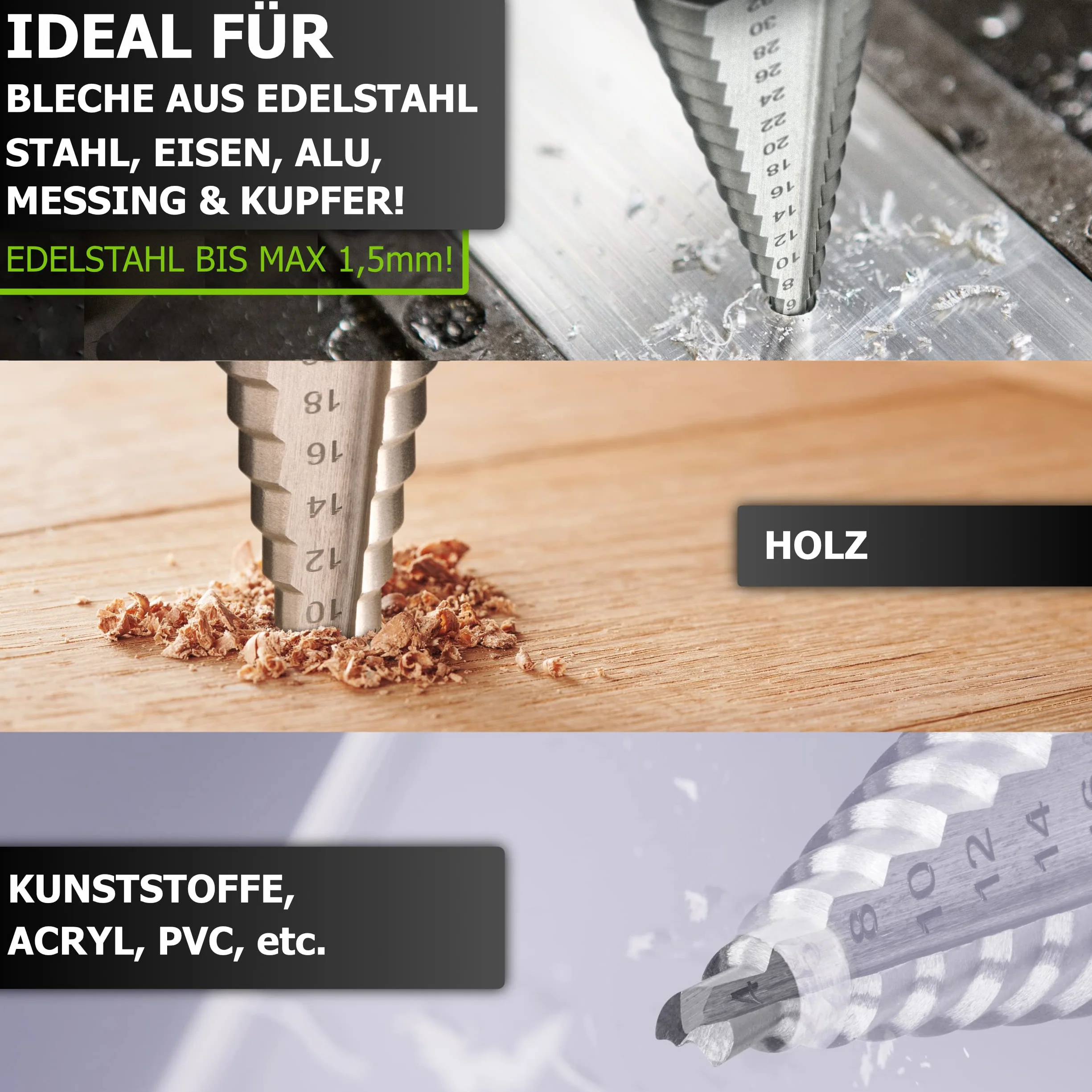 Pinava Wiertło Stopniowe HSS 4-32 mm Stożkowe Do Metalu Stali Nierdzewnej