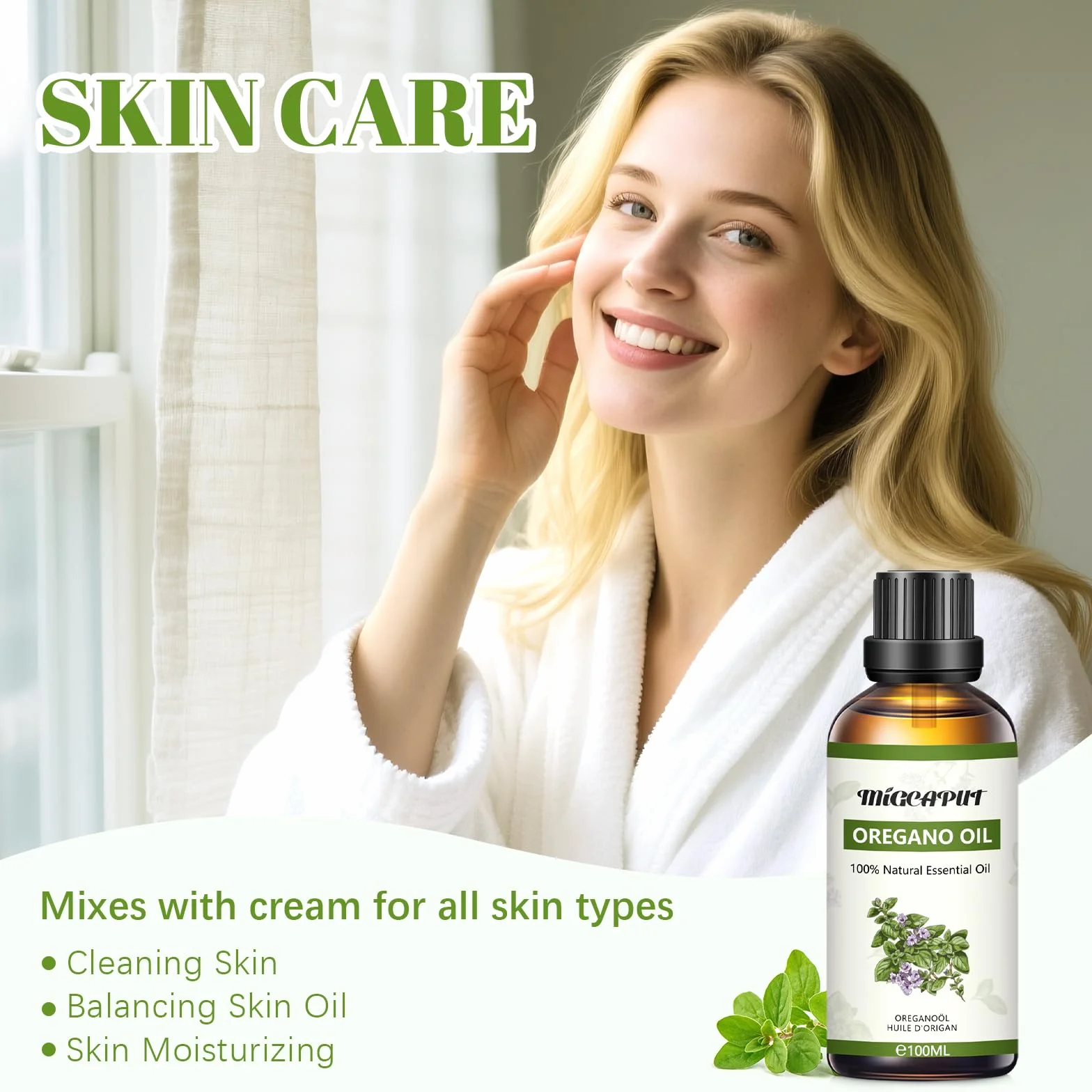 MIGCAPUT Olejek Eteryczny z Oregano 100ML Naturalny Aromaterapeutyczny do Dyfuzora SPA Masażu