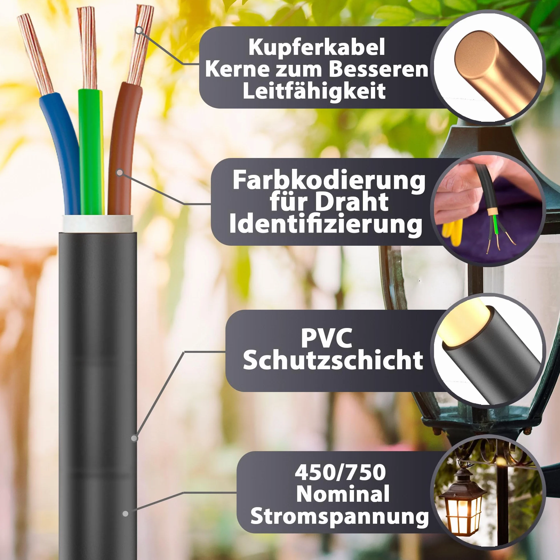 Przewód gumowy o długości od 5 do 40 m, kabel zasilający na plac budowy H07RN-F 3G10 mm², elastyczny przewód z przewodem ochronnym do ciężkich urządzeń (10 m)