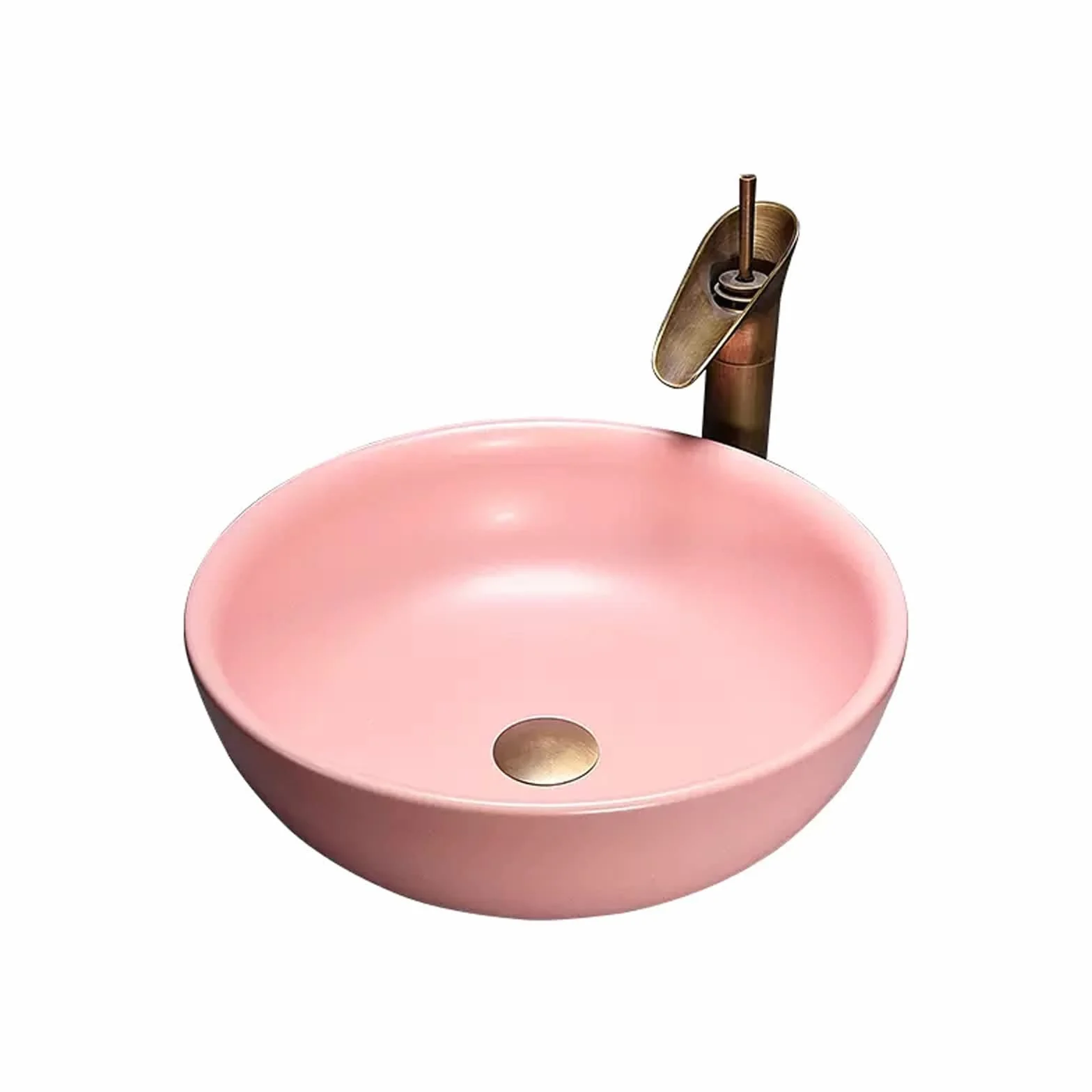 Umywalka Łazienkowa Nablatowa, Okrągła Ceramiczna Umywalka Nablatowa Z Porcelany, Minimalistyczna, Rozmiar Pinkone