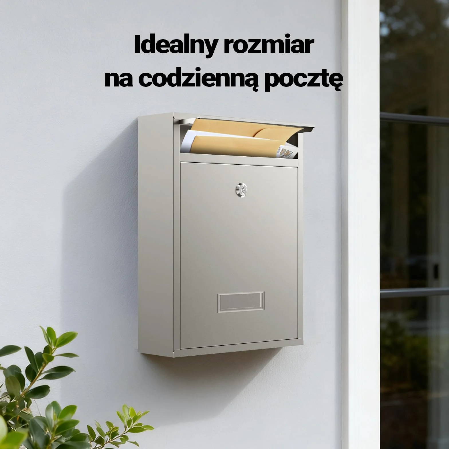 Wiltec Skrzynka na listy V10 ze stali nierdzewnej z zamkiem, nowoczesna stalowa skrzynka pocztowa do montażu na ścianę z kluczami, trwała i bezpieczna