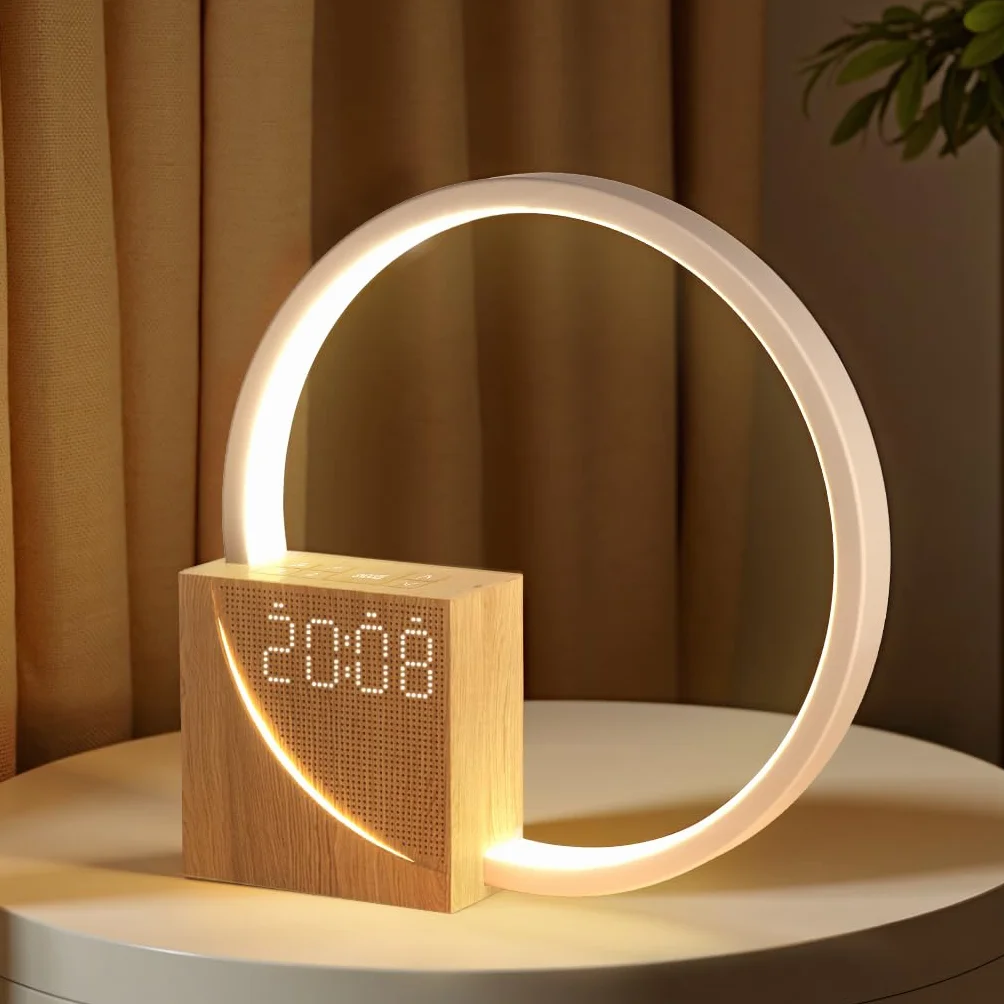 Blonbar 10W Lampka Nocna z Ładowaniem USB, Budzik Wake Up Light, Sterowanie Dotykowe, Ściemnialna Lampka Stołowa