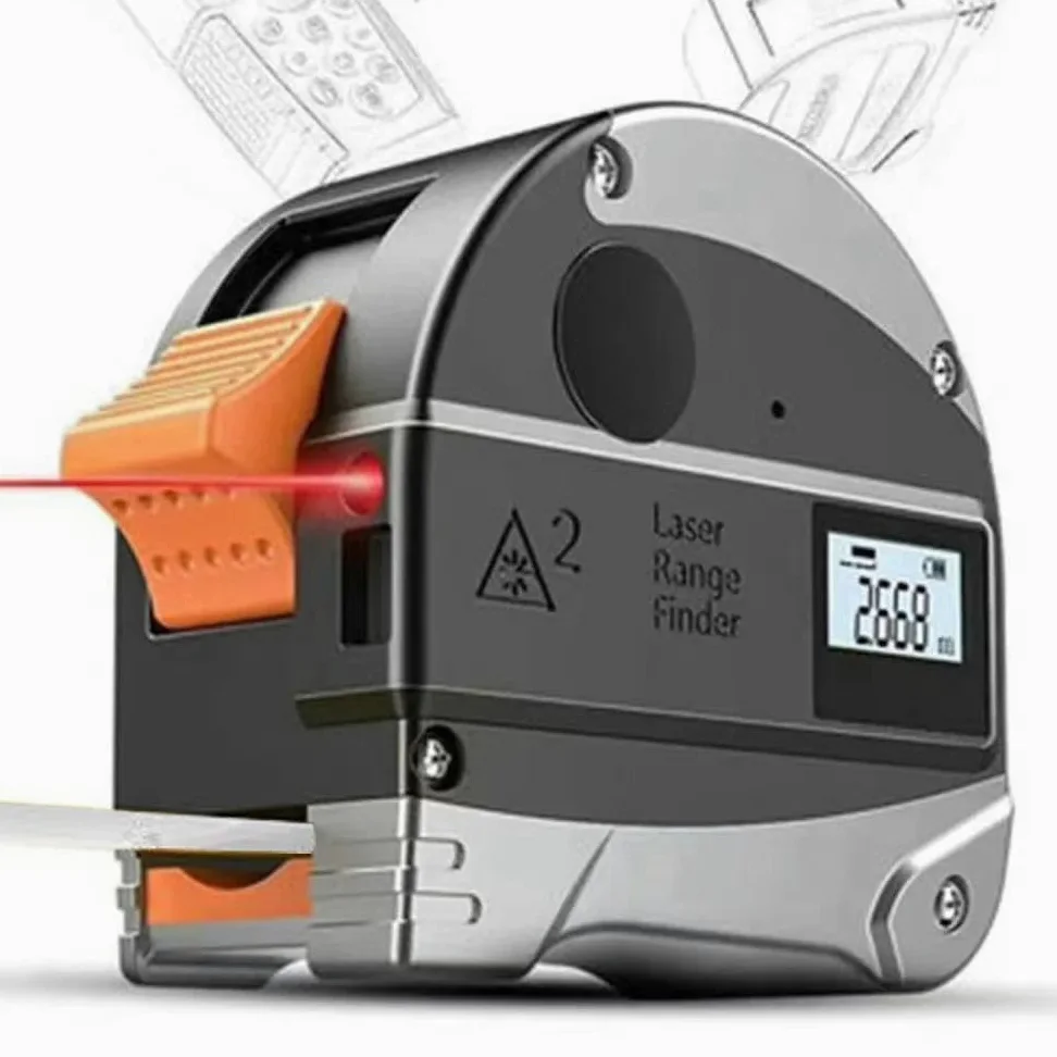 Cyfrowa taśma laserowa 2 w 1, 40 m, laserowa taśma pomiarowa z automatyczną blokadą 5 m, ładowana przez USB, cyfrowa taśma miernicza z laserem, wyświetlacz LCD, precyzyjne laserowe narzędzie pomiarowe