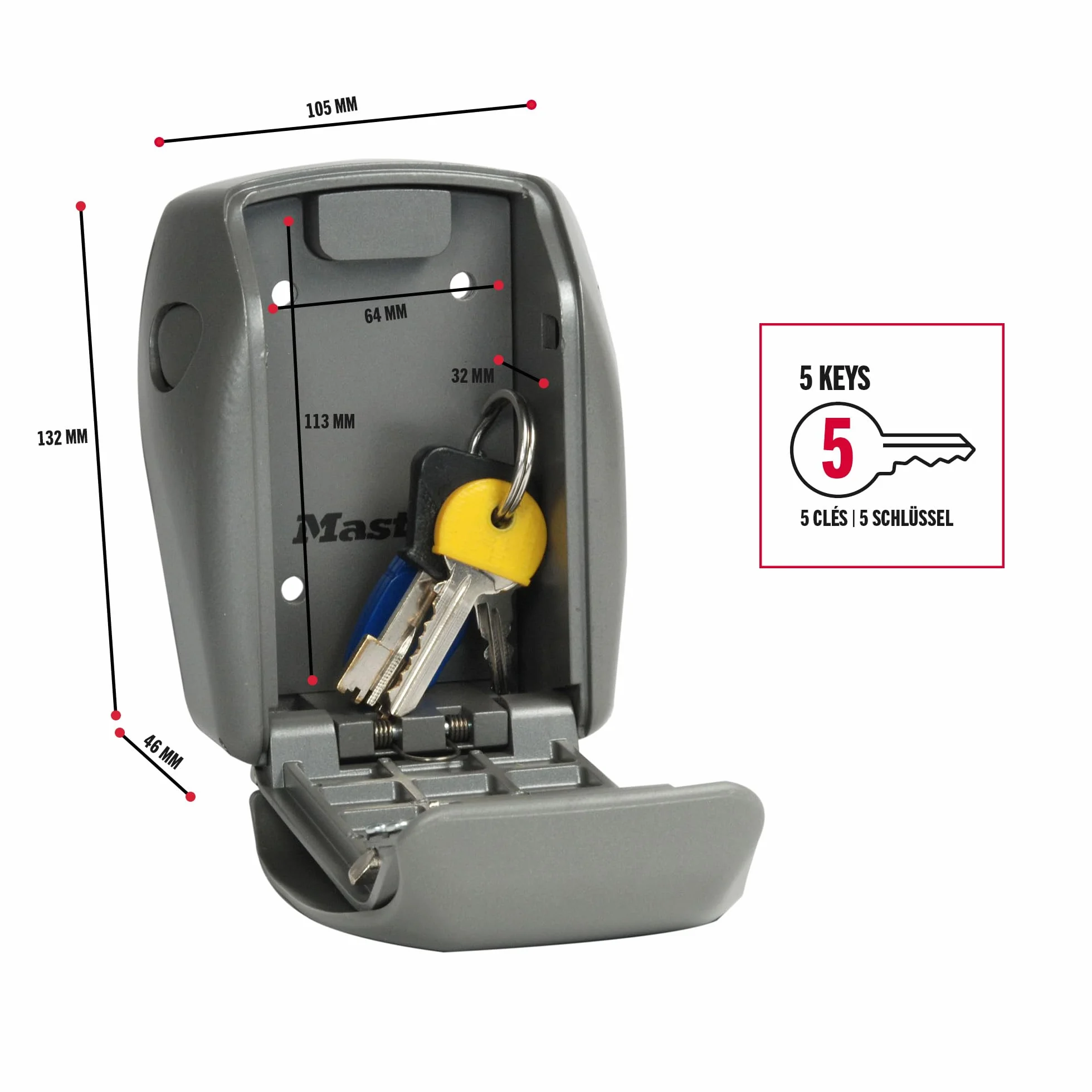 Master Lock Certyfikowany sejf na klucze, dodatkowe bezpieczeństwo, uchwyt ścienny, na zewnątrz, 13,2 x 10,5 x 4,6 cm, sejf na klucze
