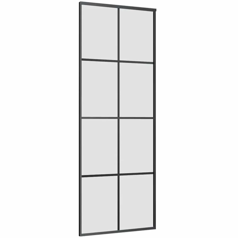 Drzwi przesuwne z okuciem, czarne, 76 x 205 cm, szkło ESG, stal malowana proszkowo, cicho przesuwne, zajmują mało miejsca, do salonu, sypialni, kuchni