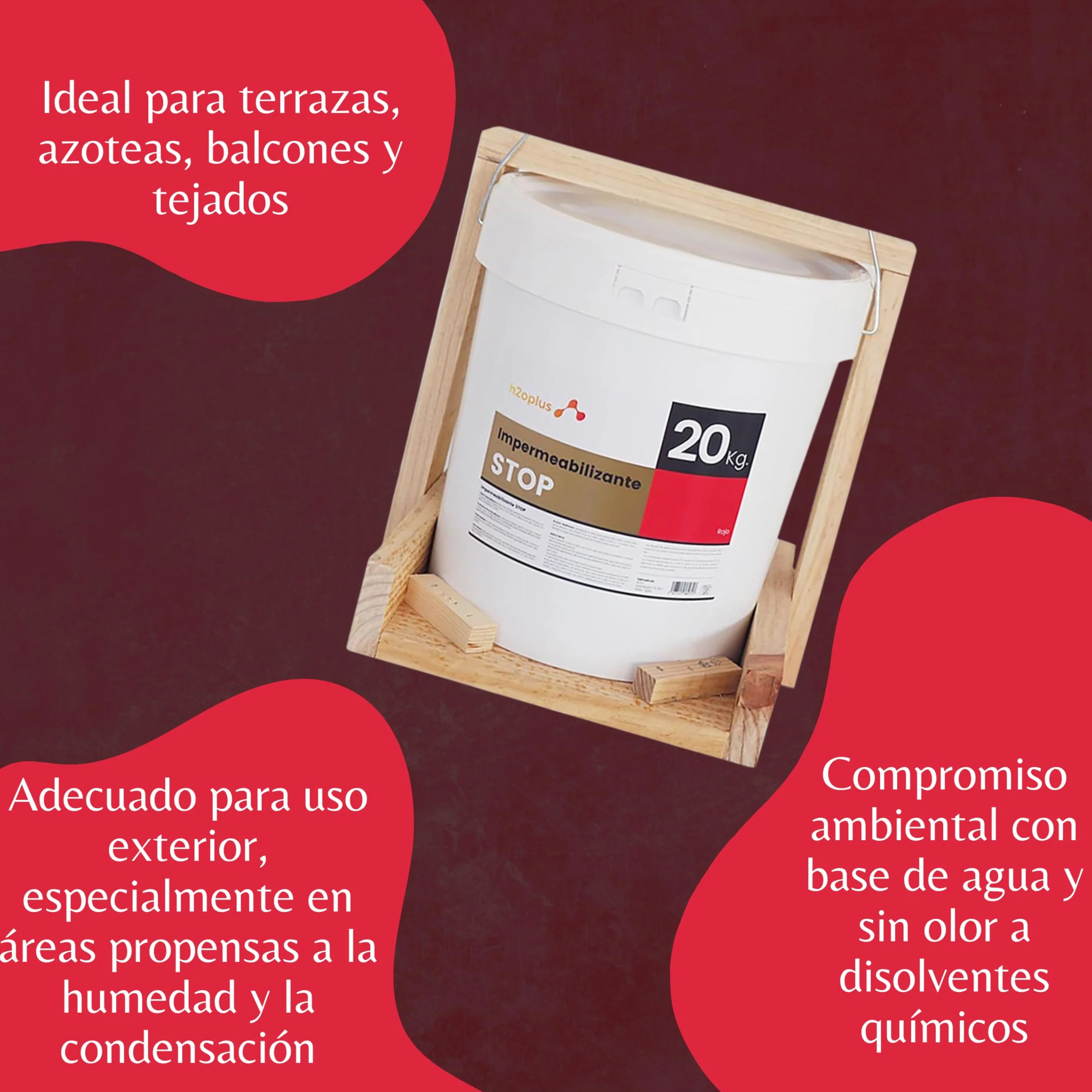 Elastyczna Powłoka Hydroizolacyjna STOP - Farba Wodoodporna na Tarasy i Dachy - 100% NATURALNY produkt na bazie wody, BEZ ZAPACHU rozpuszczalników chemicznych - Czerwony - 20KG (16,6L)