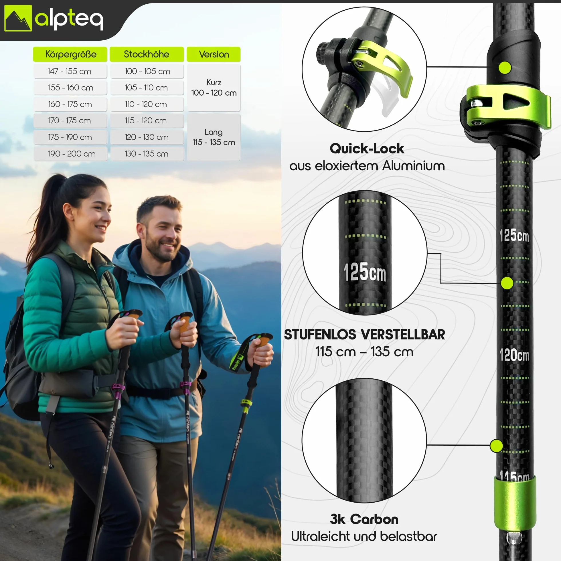 Kijki trekkingowe składane z włókna węglowego lub aluminiowego, z uchwytem korkowym, do sportów górskich, trekkingowych, dla kobiet i mężczyzn, bardzo lekkie i teleskopowe